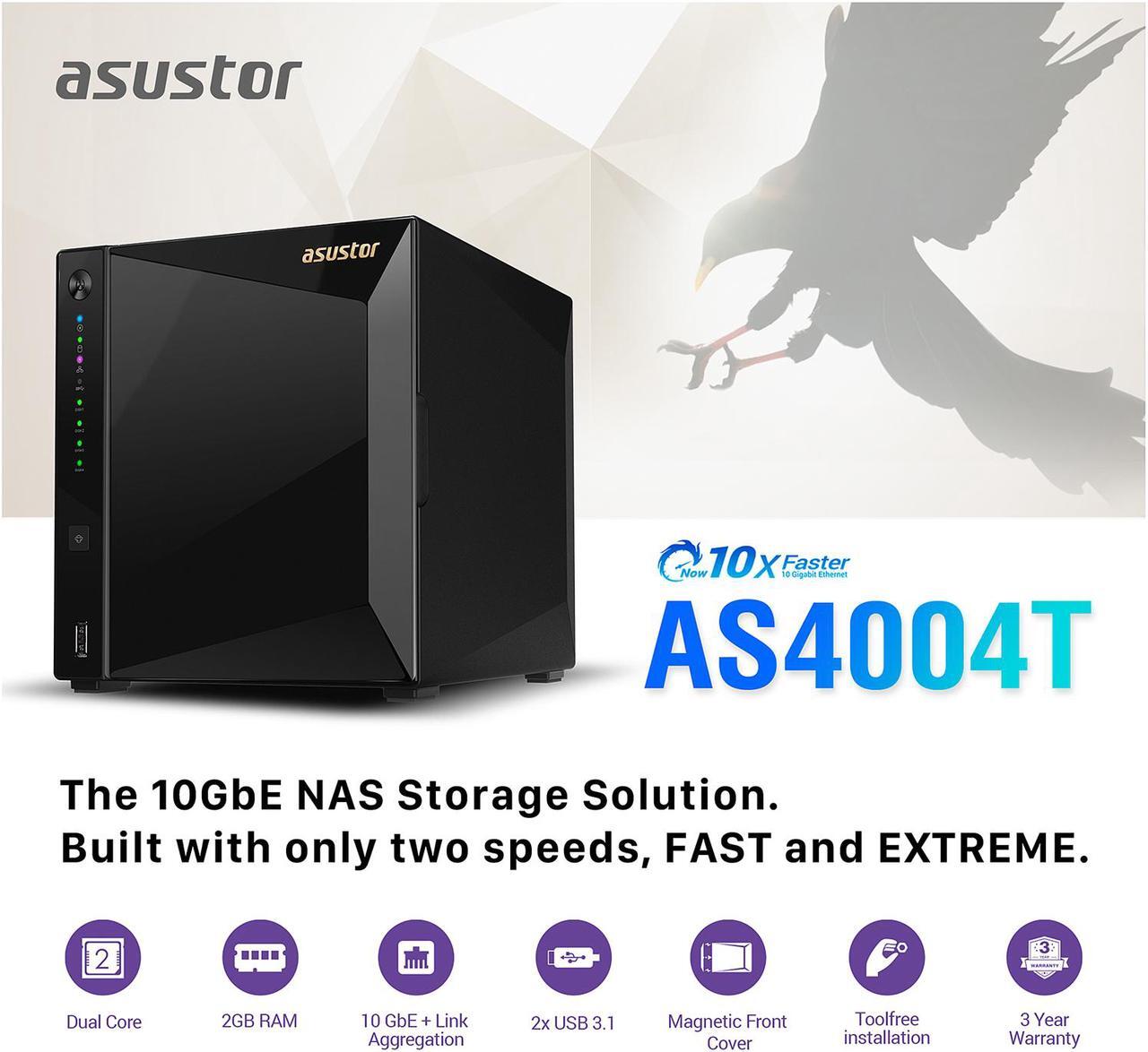 Alt view image 3 of 6 - Asustor AS4004T 4-Bay NAS Diskless Marvell 1.6GHz CPU