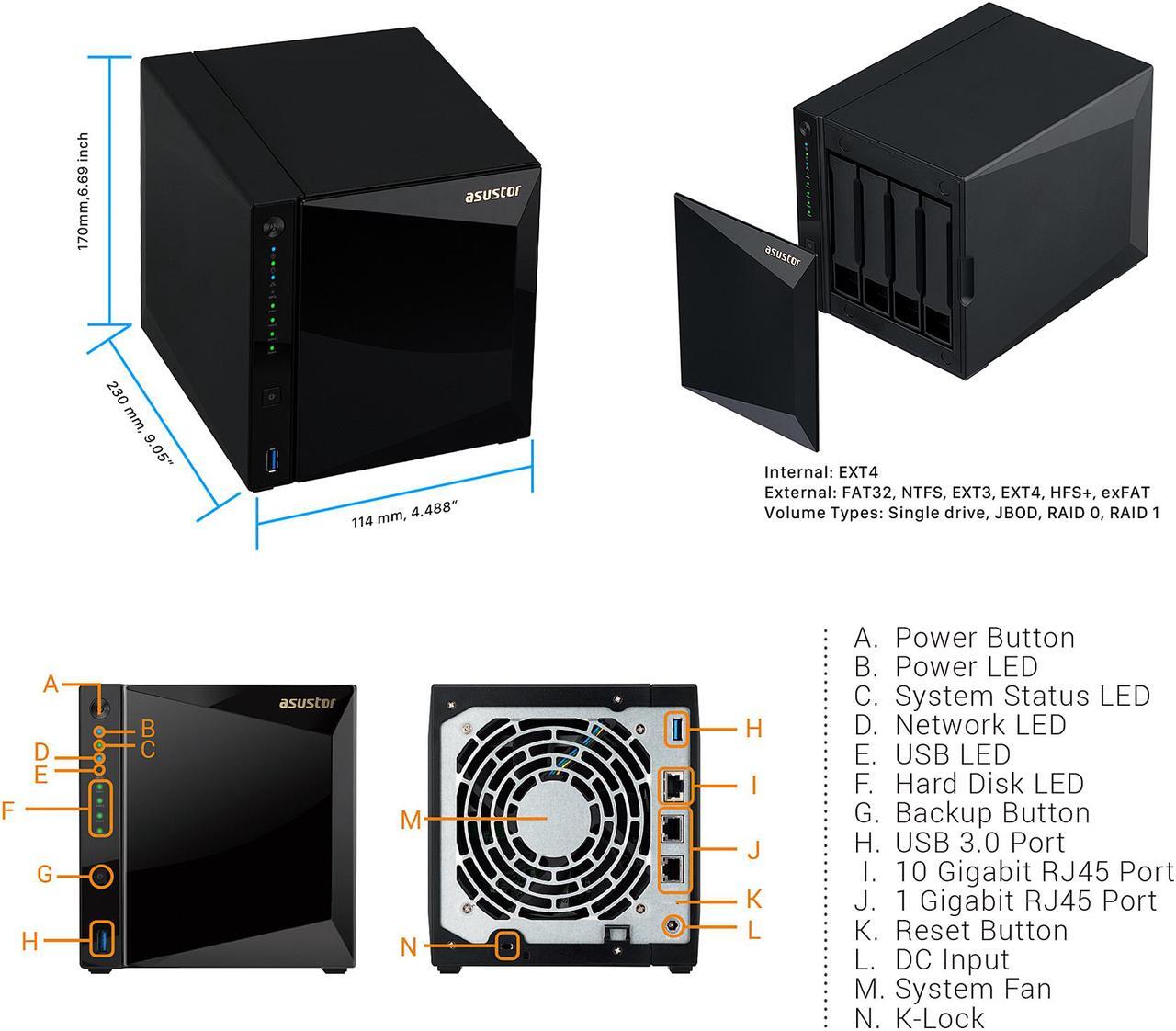 Alt view image 4 of 6 - Asustor AS4004T 4-Bay NAS Diskless Marvell 1.6GHz CPU