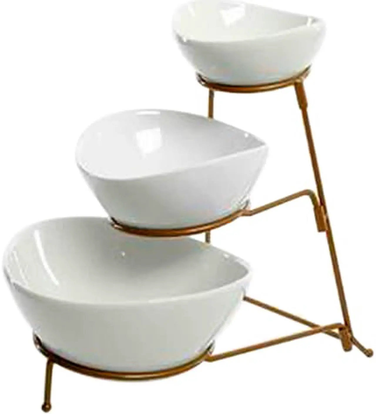 Main image of Gibson 3 Tiered Oval Chip And Dip Set With Metal Rack Three Tier Dessert And Snack Server Gold