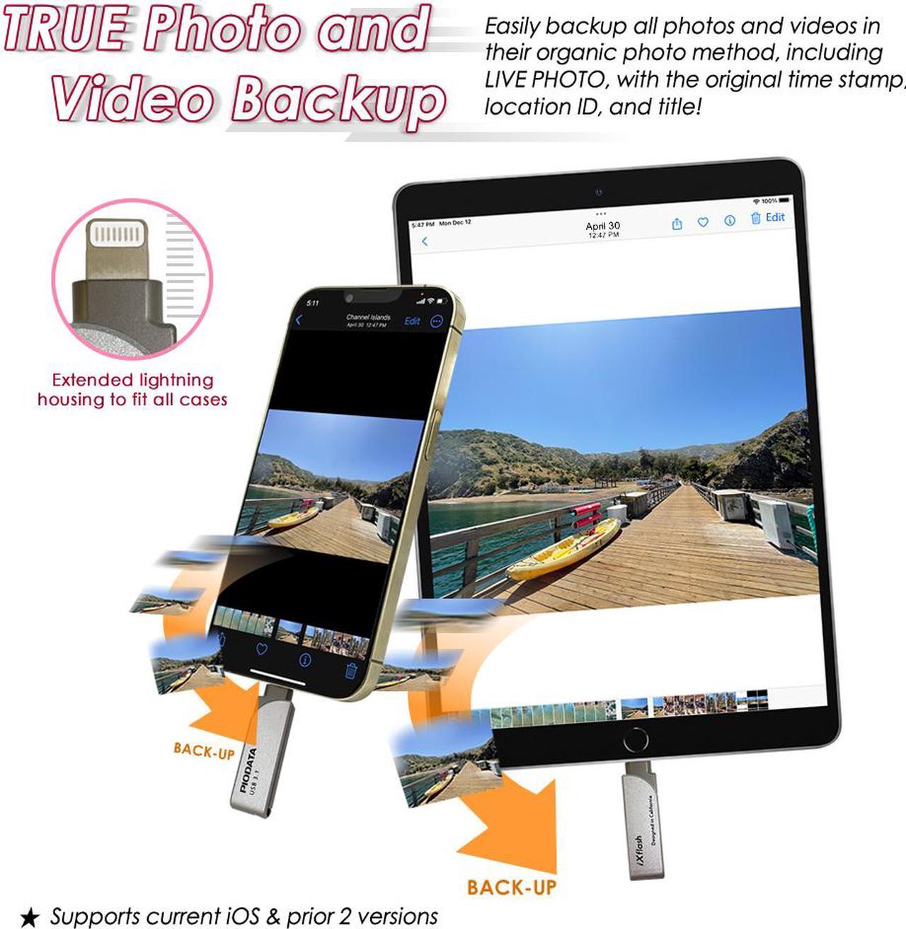 Alt view image 6 of 6 - PioData iXflash 32GB iPhone iPad Flash Drive USB Type A and Apple MFi Certified Lightning Connector, External Storage Memory Stick, iPhone USB Flash Drive for Photos, Videos, & Backup