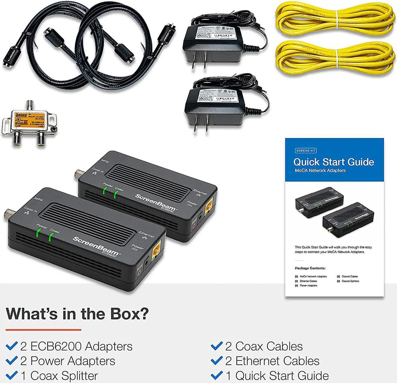 Alt view image 5 of 9 - Screenbeam Inc. MoCA 2.5 Network Adapter for Ethernet Over Coax (2 Pack) - 1 Gbps Ethernet, Coax to Ethernet Adapter, Enhanced Streaming and Gaming (Model: ECB6250K02)