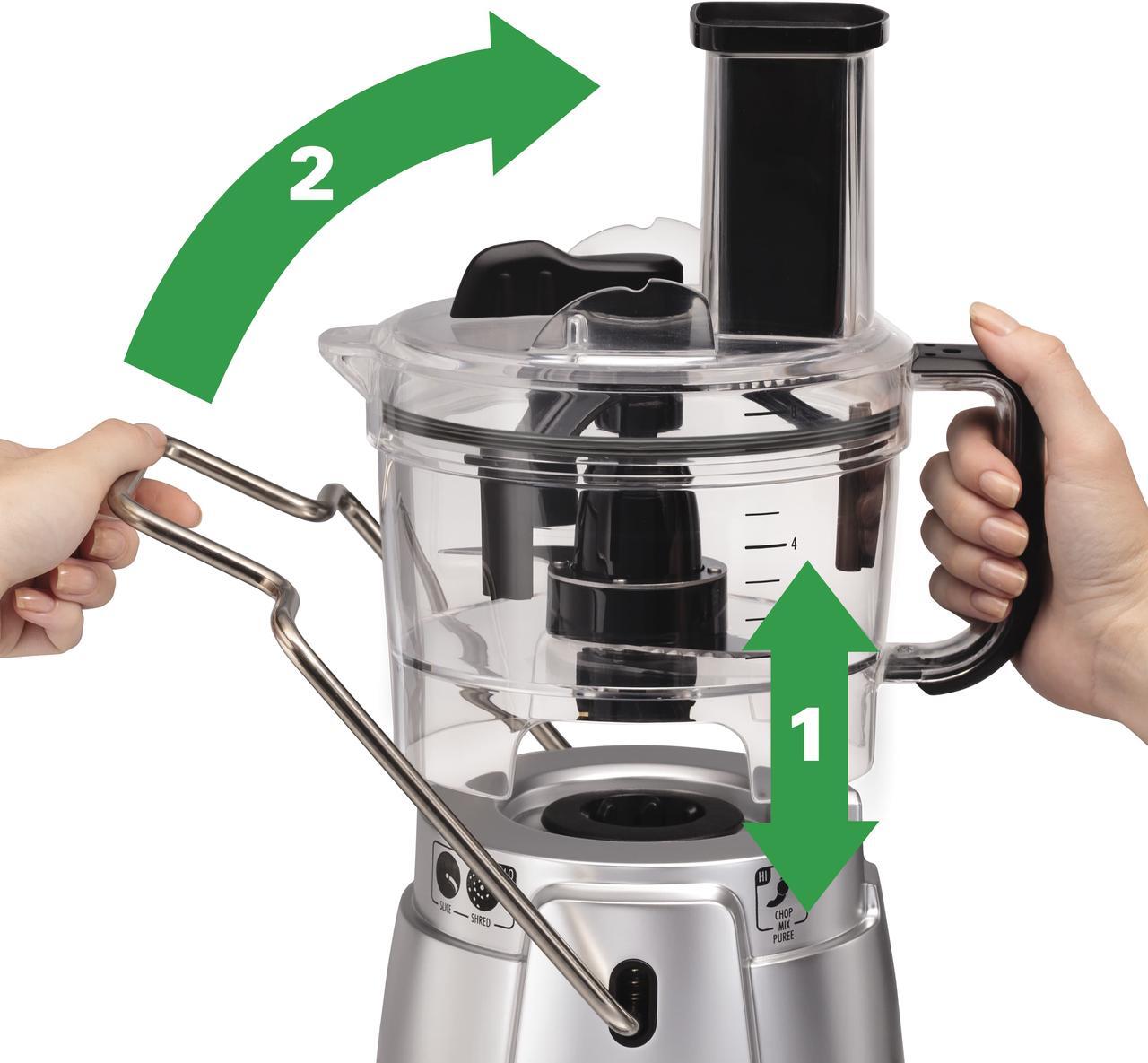 Alt view image 3 of 8 - Hamilton Beach Stack & Snap Food Processor 8-Cup with Adjustable Slicing Blade, Built-in Bowl Scraper & Storage Case (70820)