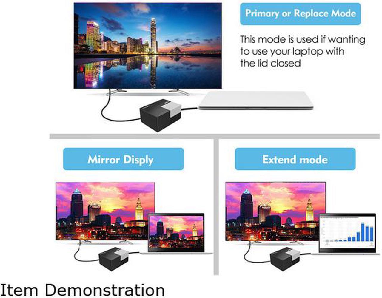 Alt view image 5 of 5 - Wavlink USB 3.0/USB C Universal Laptop Dual Monitor Display Docking Station with HDMI & DVI / VGA,6 USB Ports, Gigabit Ethernet, 2 USB charging(2.4A), Audio For Windows Mac OS, Not support Charging PC