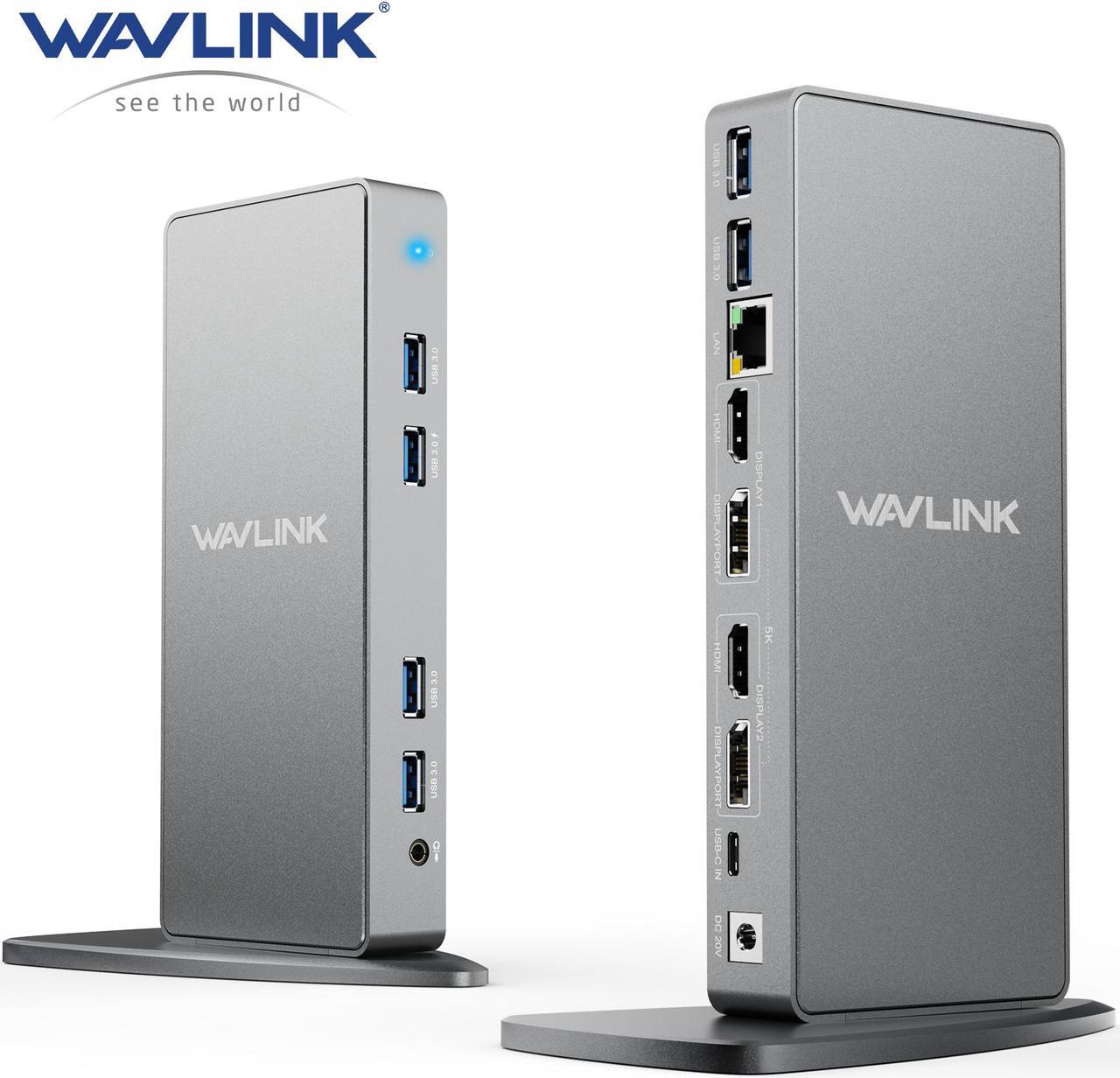 Main image of Wavlink USB 3.0 Ultra 5K Dual 4K@60Hz Laptop Docking Station With 2 X HDMI, 2X DisplayPort, Ethernet, 6 x USB 3.0, Audio, Mic, for Thunderbolt 4/3, USB-C/A Windows, MacOS, Chrome, Ubuntu 20.04,22.0