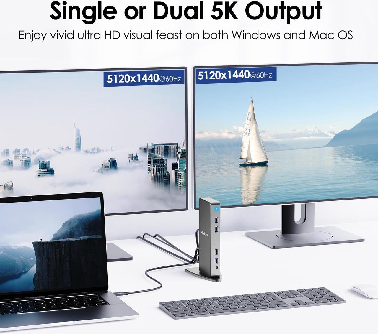 Alt view image 4 of 7 - Wavlink USB 3.0 Ultra 5K Dual 4K@60Hz Laptop Docking Station With 2 X HDMI, 2X DisplayPort, Ethernet, 6 x USB 3.0, Audio, Mic, for Thunderbolt 4/3, USB-C/A Windows, MacOS, Chrome, Ubuntu 20.04,22.0