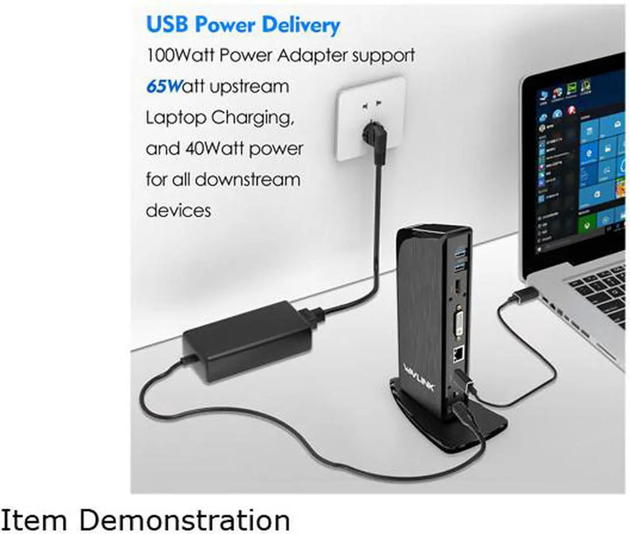 Alt view image 3 of 7 - Wavlink USB C Docking Station Triple Monitor with 65W PD Charging, 100W PD USB-C, 4K HDMI, 2X HDMI, DVI, 4xUSB 3.0, 2xUSB C, Gigabit Ethern, Audio/Mic for Specific Windows,Mac OS,Thunderbolt 3 Systems