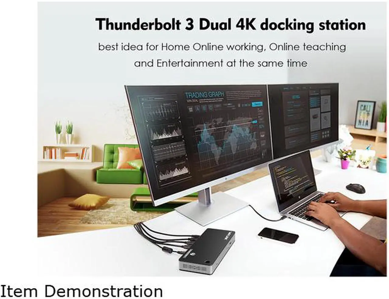 Alt view image 4 of 7 - Wavlink Thunderbolt 3 USB-C 8K Docking Station Dual 4K Docking Station 60W Charging Dual DisplayPort 1.4 USB-C 3.1, 2xUSB 3.1, 2xUSB 3.0, Gigabit Ethernet, Audio, 2xDP to HDMI Adapter for Mac&Windows