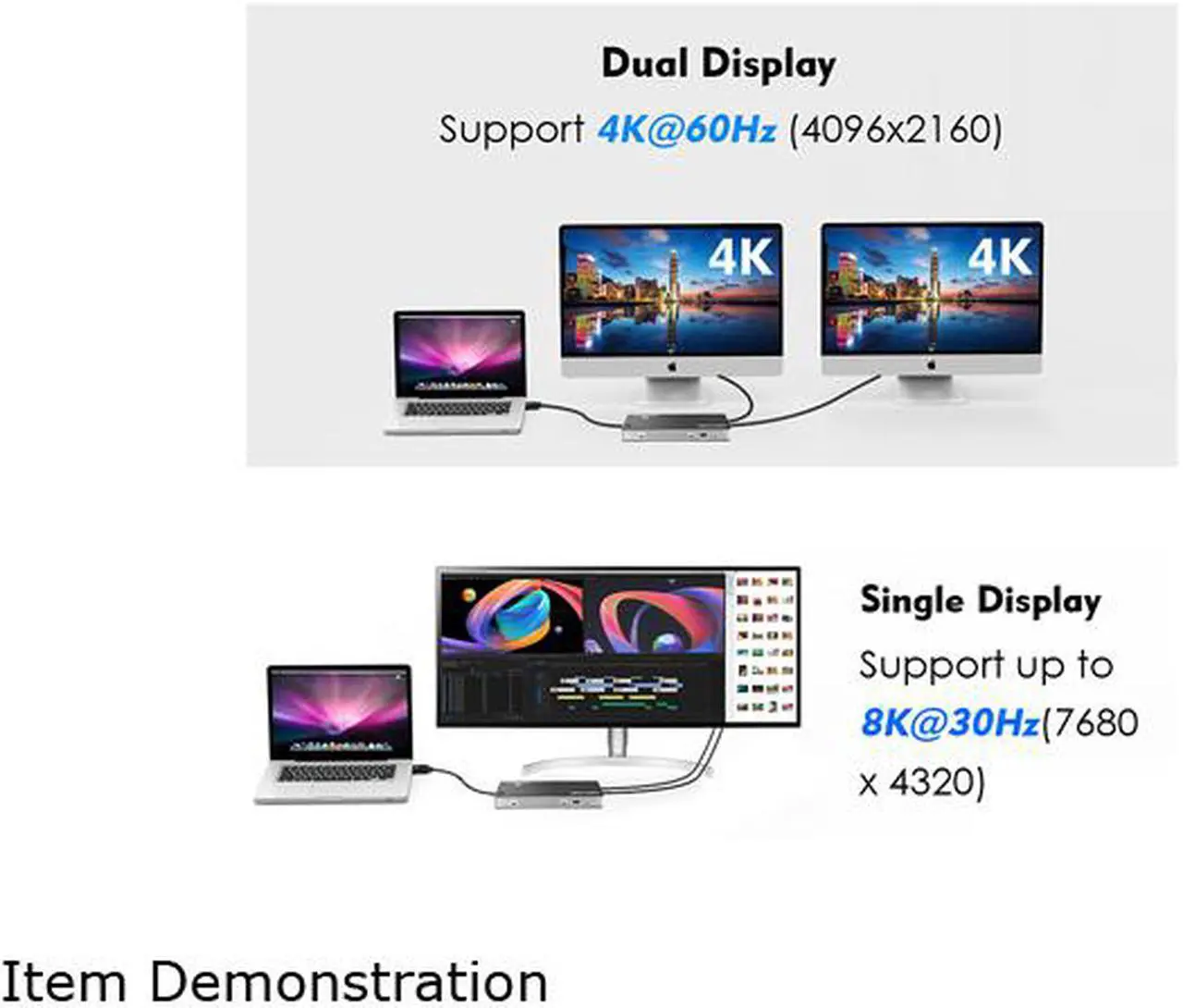Alt view image 5 of 7 - Wavlink Thunderbolt 3 USB-C 8K Docking Station Dual 4K Docking Station 60W Charging Dual DisplayPort 1.4 USB-C 3.1, 2xUSB 3.1, 2xUSB 3.0, Gigabit Ethernet, Audio, 2xDP to HDMI Adapter for Mac&Windows