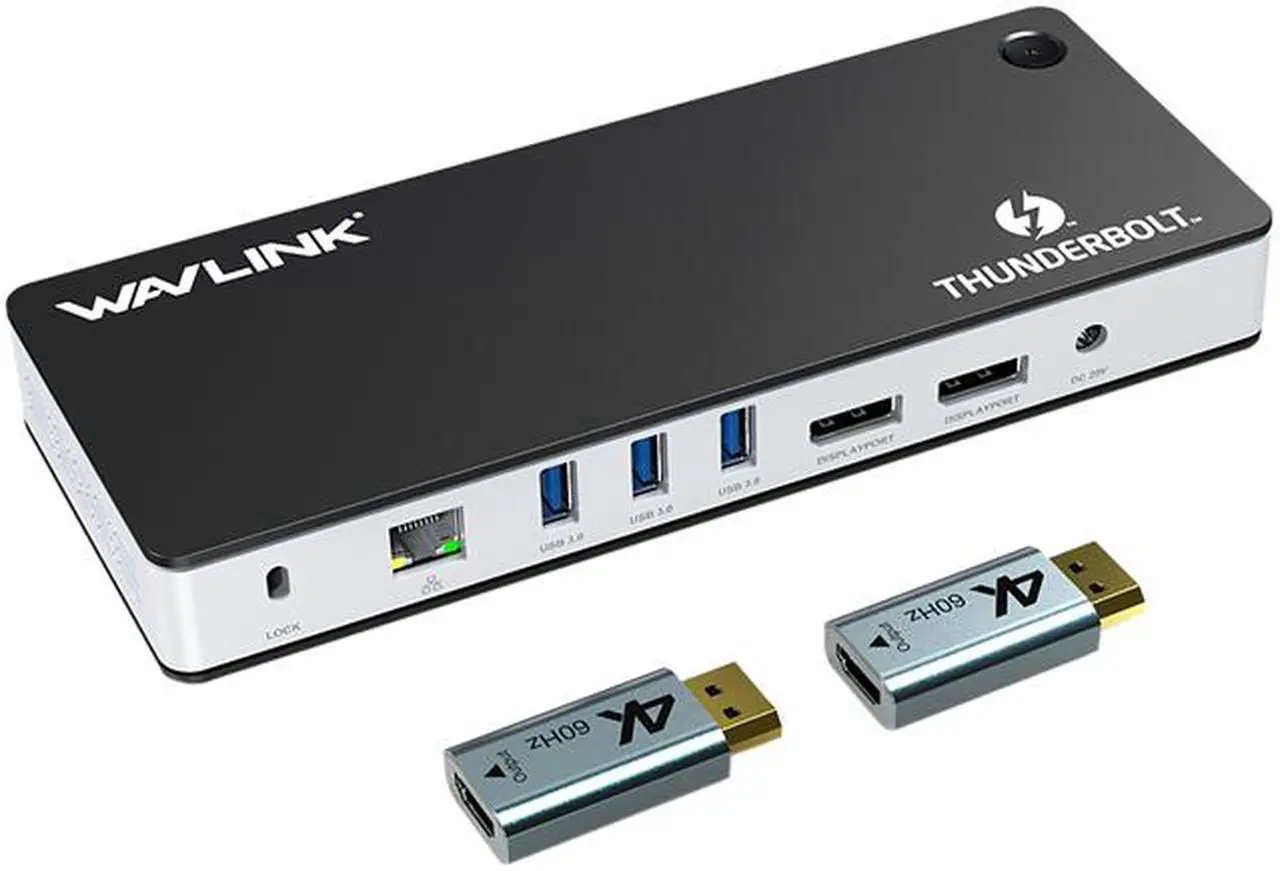 Main image of Wavlink Thunderbolt 3 USB-C 8K Docking Station Dual 4K Docking Station 60W Charging Dual DisplayPort 1.4 USB-C 3.1, 2xUSB 3.1, 2xUSB 3.0, Gigabit Ethernet, Audio, 2xDP to HDMI Adapter for Mac&Windows