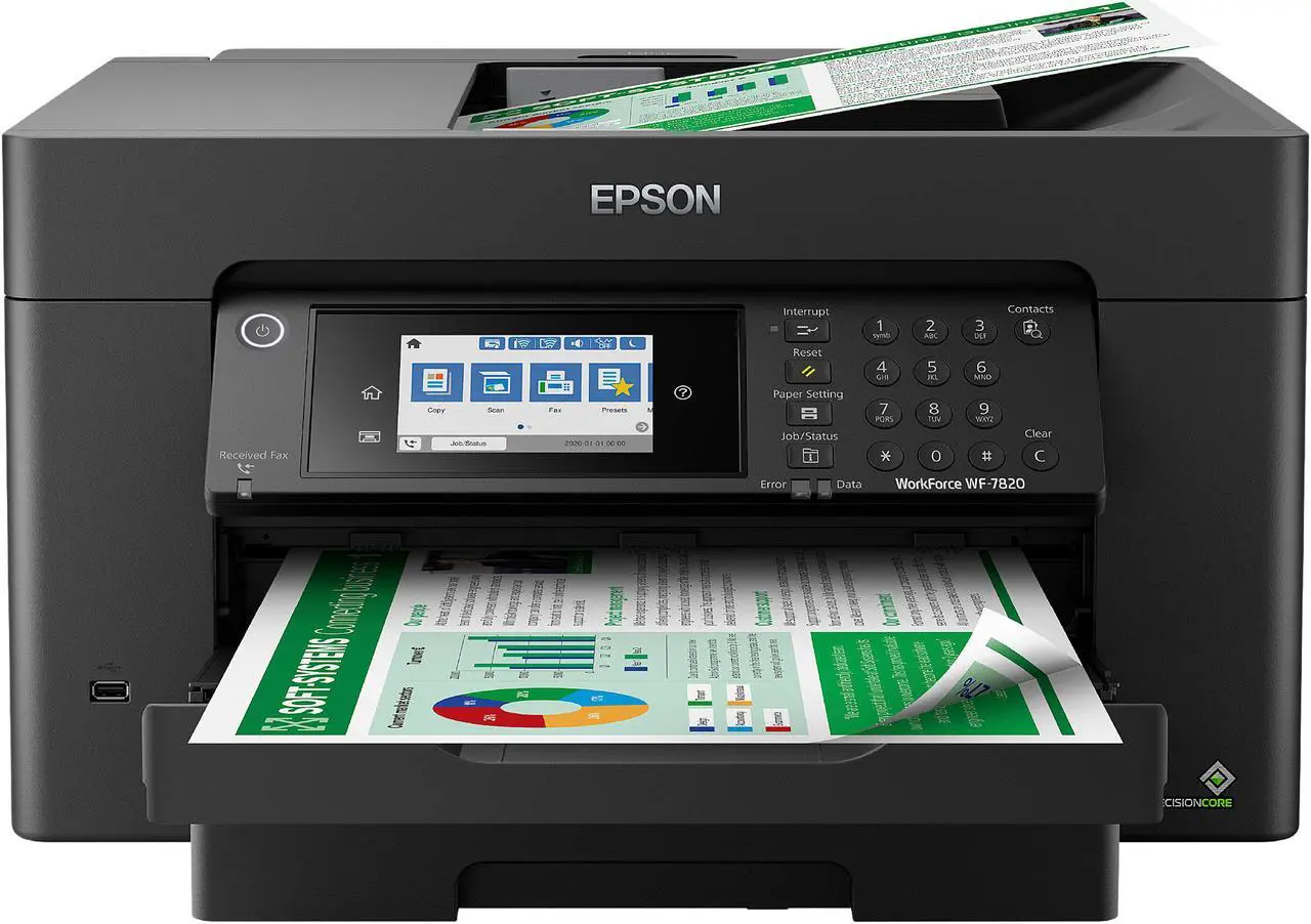 Main image of Epson WorkForce Pro WF-7820 Wireless All-in-One Wide-format Printer with Auto 2-sided Print up to 13" x 19", Copy, Scan and Fax, 50-page ADF, 250-sheet Paper Capacity, and 4.3" Color Touchscreen