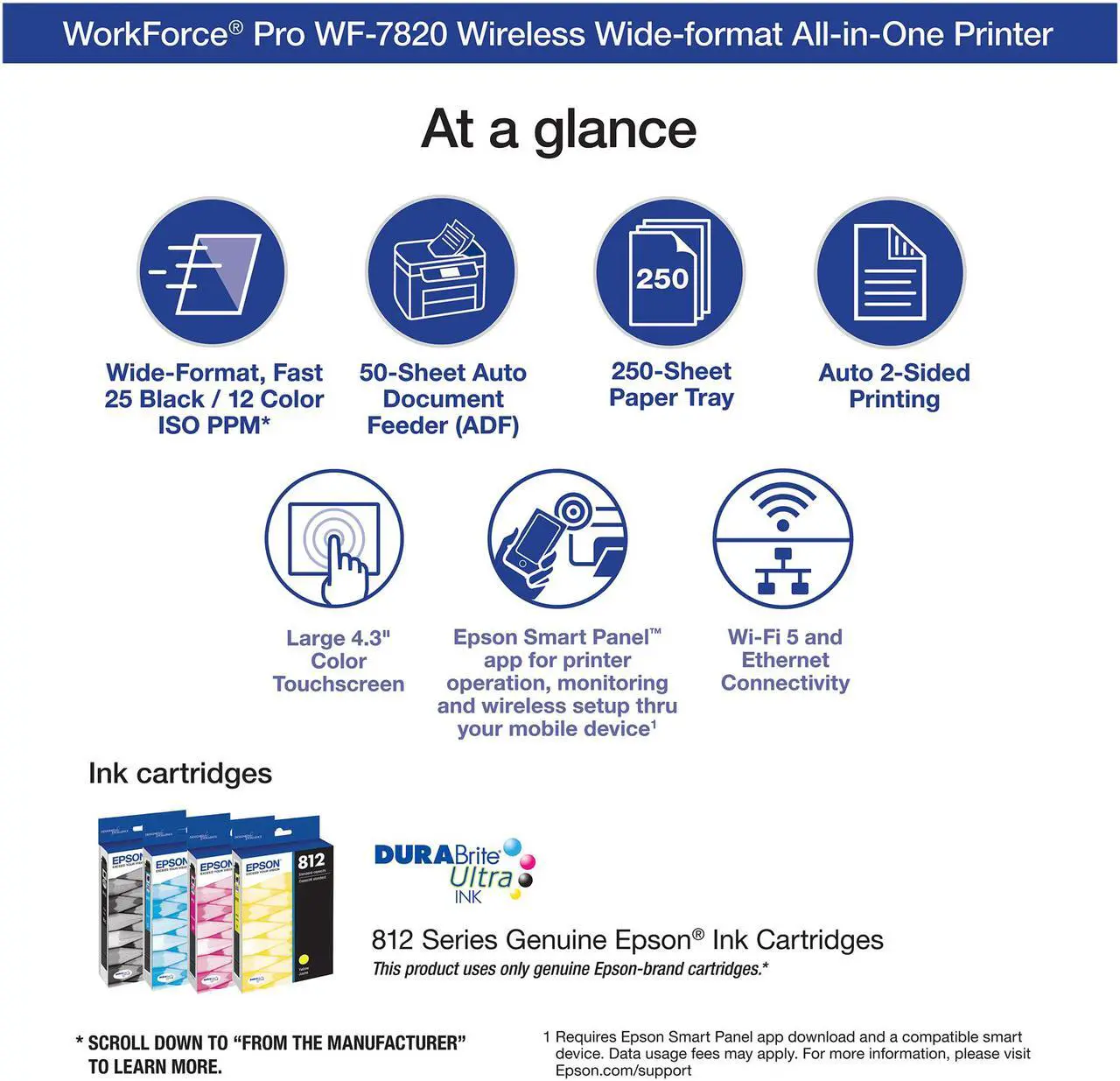 Alt view image 3 of 8 - Epson WorkForce Pro WF-7820 Wireless All-in-One Wide-format Printer with Auto 2-sided Print up to 13" x 19", Copy, Scan and Fax, 50-page ADF, 250-sheet Paper Capacity, and 4.3" Color Touchscreen
