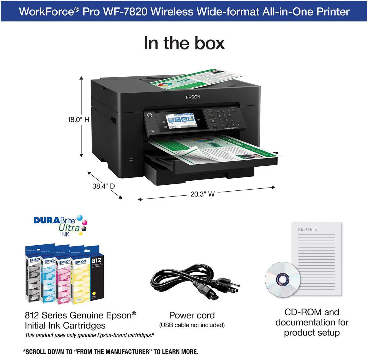 Alt view image 5 of 8 - Epson WorkForce Pro WF-7820 Wireless All-in-One Wide-format Printer with Auto 2-sided Print up to 13" x 19", Copy, Scan and Fax, 50-page ADF, 250-sheet Paper Capacity, and 4.3" Color Touchscreen
