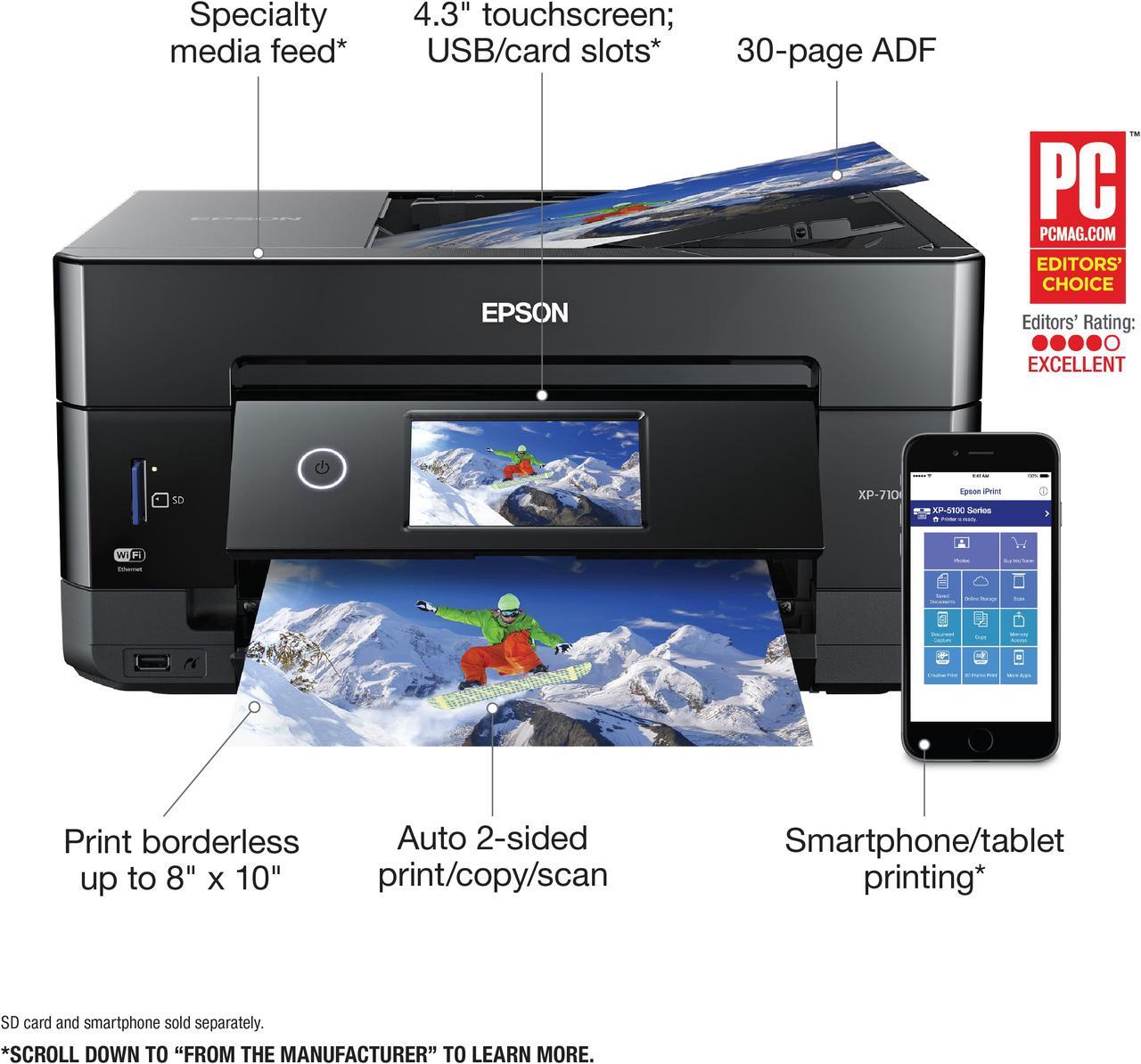Alt view image 2 of 7 - Epson XP-7100 Expression Premium Wireless Color Photo Printer Black