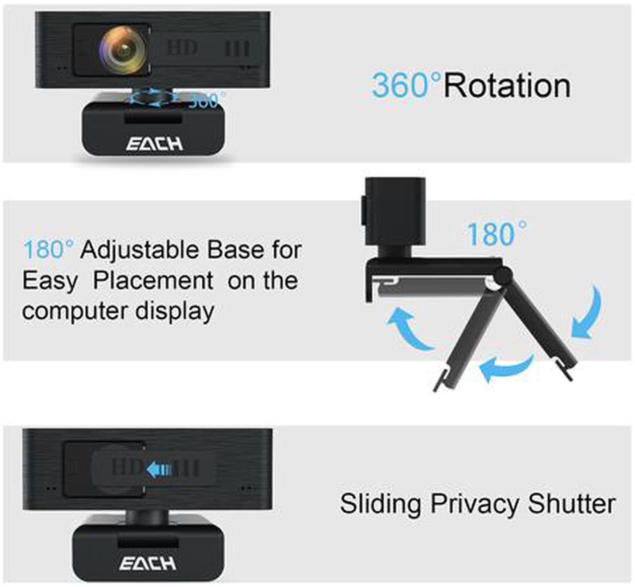Alt view image 3 of 4 - EACH AutoFocus Full HD Webcam with Privacy Shutter 1080P-360 Degree Rotating Webcam-USB Computer Camera for PC Laptop Desktop Mac Video Call