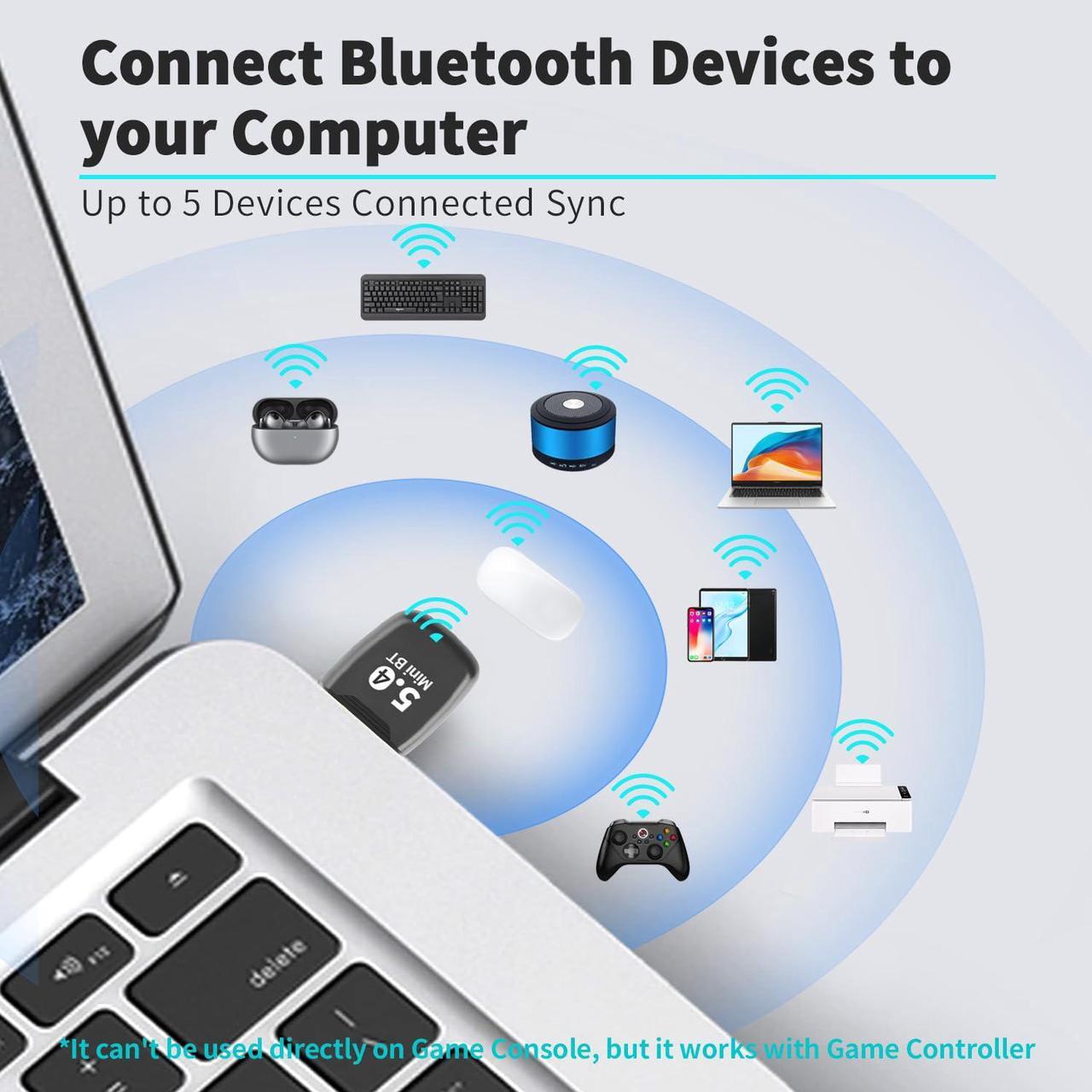 Alt view image 2 of 7 - 2024 Latest Free Driver Bluetooth 5.4 USB Adapter for PC Laptop, 20M Range Wireless Transmitter Dongle for Computer Desktop Windows 11 10 8.1 7, Pair w/Headset Headphones Speaker Keyboard Mouse