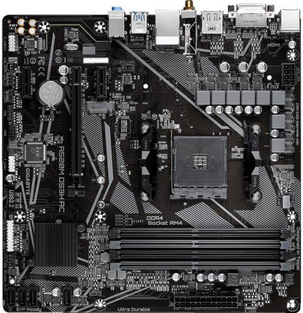 GIGABYTE A520M DS3H AC AM4 AMD 520 ATX Motherboard with Single M.2, SATA 6Gb/s, USB 3.2 Gen 1, WIFI 802.11a, Realtek GbE LAN