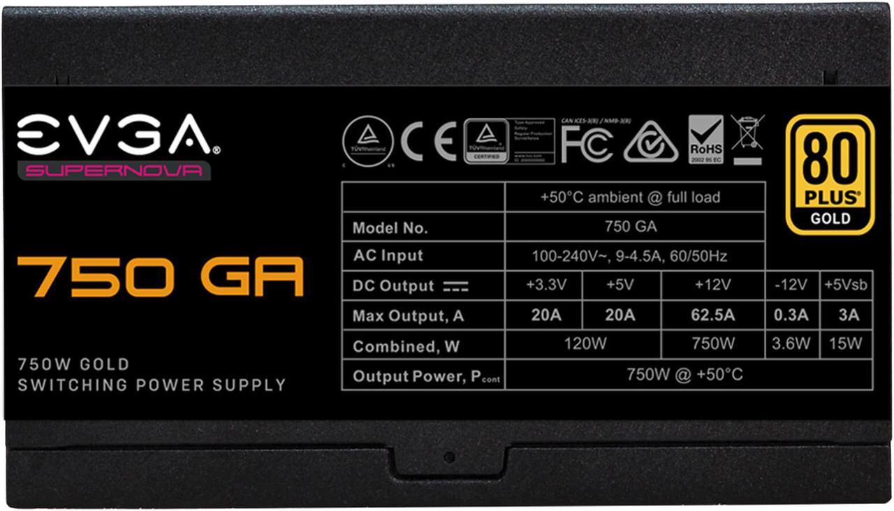 Alt view image 5 of 9 - EVGA SuperNOVA 750 GA, 80 Plus Gold 750W, Fully Modular, Eco Mode, 10 Year Warranty, Includes Power ON Self Tester, Compact 150mm Size, Power Supply 220-GA-0750-X1