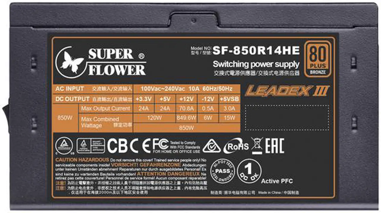 Alt view image 5 of 7 - Super Flower Leadex III Bronze PRO 850W 80+ Bronze, 5 Years Warranty, Patent Super Connectors, Ultra Flexible Flat Ribbon Cables, ECO Mode, Silent & Cooling Mode, FDB Fan, Full Modular Power Supply