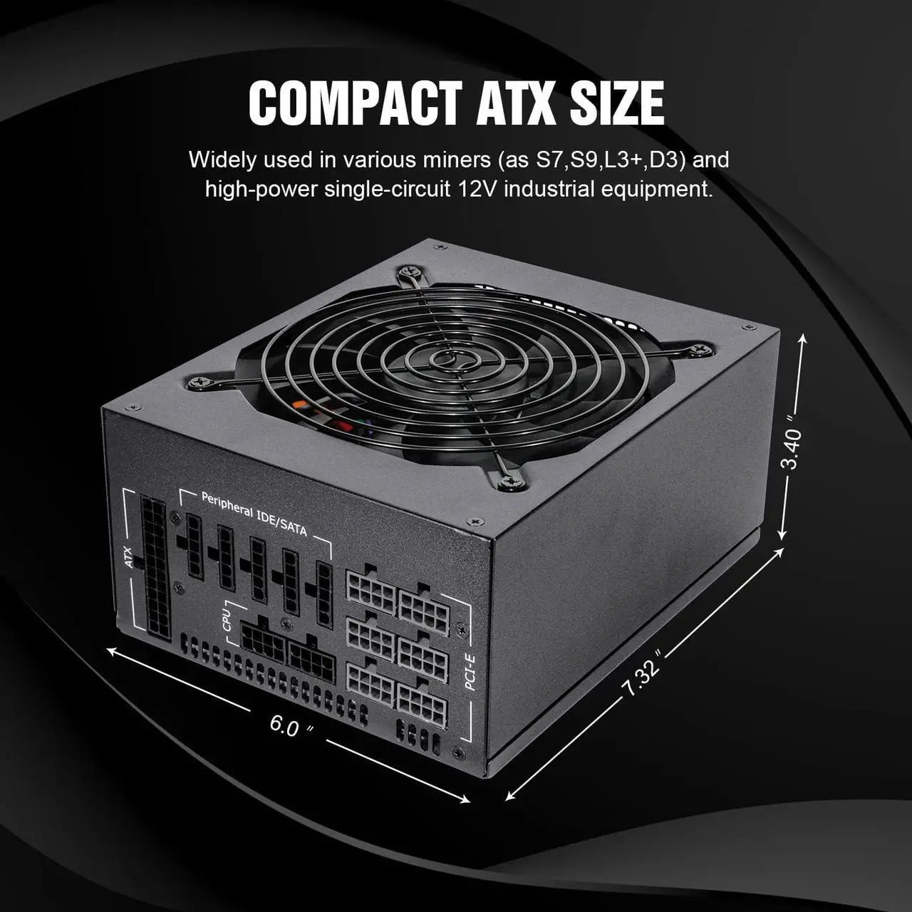 Alt view image 2 of 8 - GPNE 1600W ATX Power Supply, Fully Modular PSU for Gaming PC Case, 6 x 6+2 Pin PCIE ports, Lower Noise 140mm Double Ball Bearing Fan