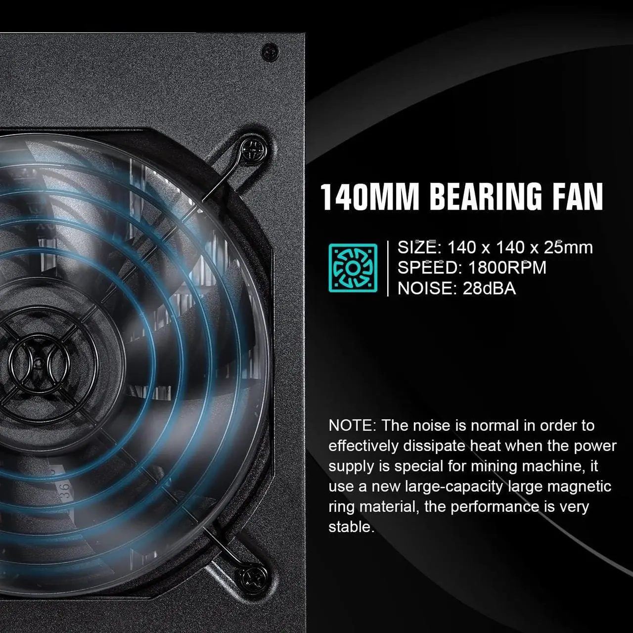 Alt view image 7 of 8 - GPNE 1600W ATX Power Supply, Fully Modular PSU for Gaming PC Case, 6 x 6+2 Pin PCIE ports, Lower Noise 140mm Double Ball Bearing Fan