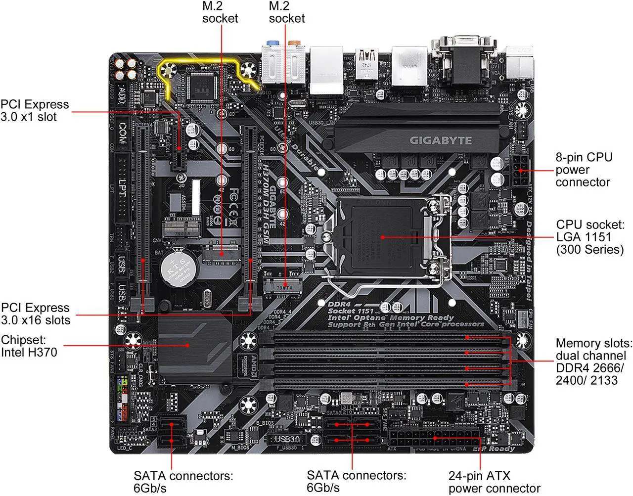 Alt view image 2 of 7 - GIGABYTE H370M D3H GSM LGA 1151 (300 Series) Intel H370 Micro ATX Intel Motherboard