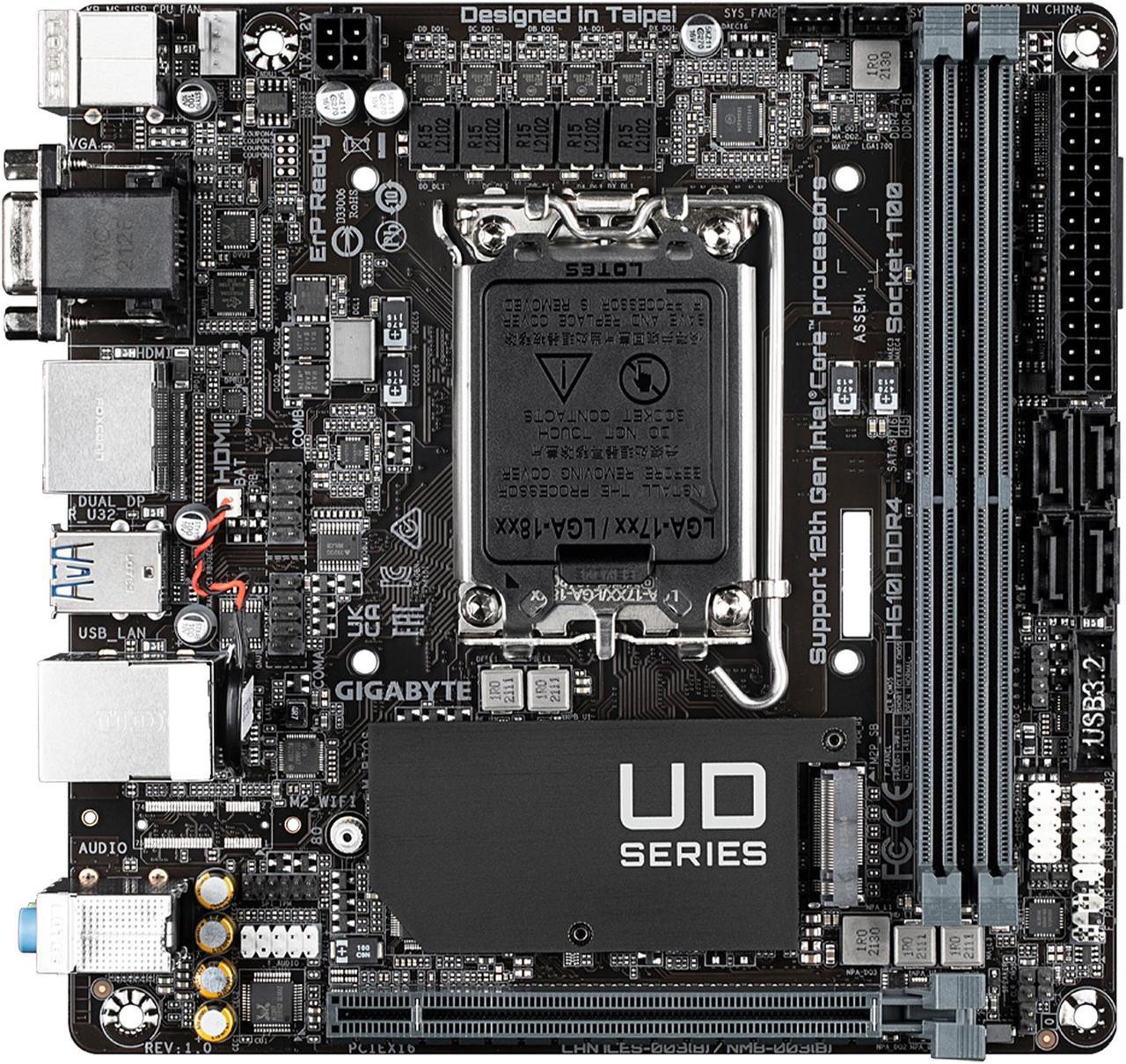 GIGABYTE H610I DDR4 Intel H610 LGA 1700 Mini-ITX Motherboard with DDR4, Single M.2, PCIe 4.0, USB 3.2 Gen1, Intel GbE LAN Chip