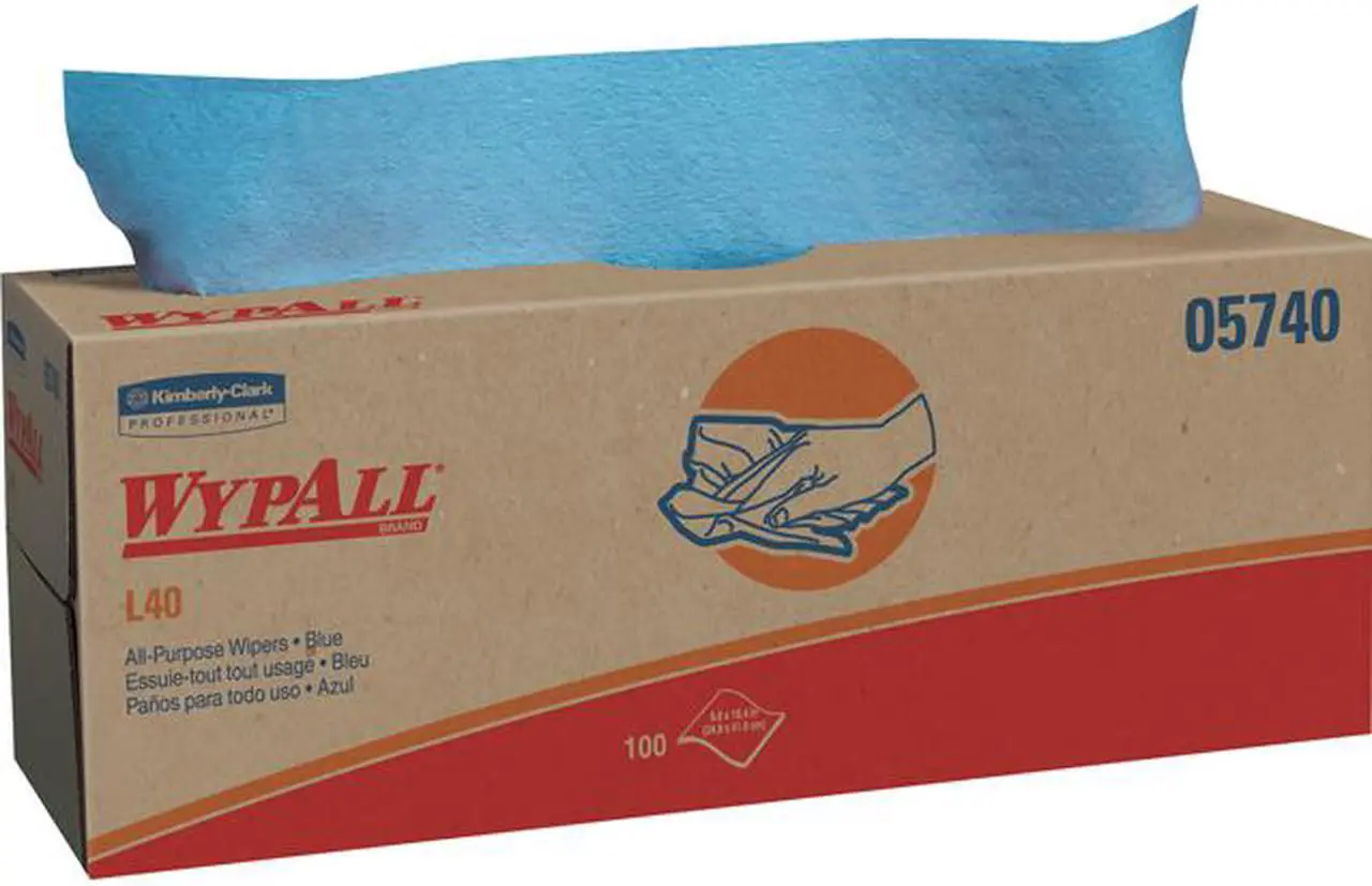 Main image of WypAll L40 Disposable Cleaning and Drying Towels (05740), Limited Use Towels, Blue, 9 Pop Up Boxes per Case, 100 Sheets per Box, 900 Sheets Total