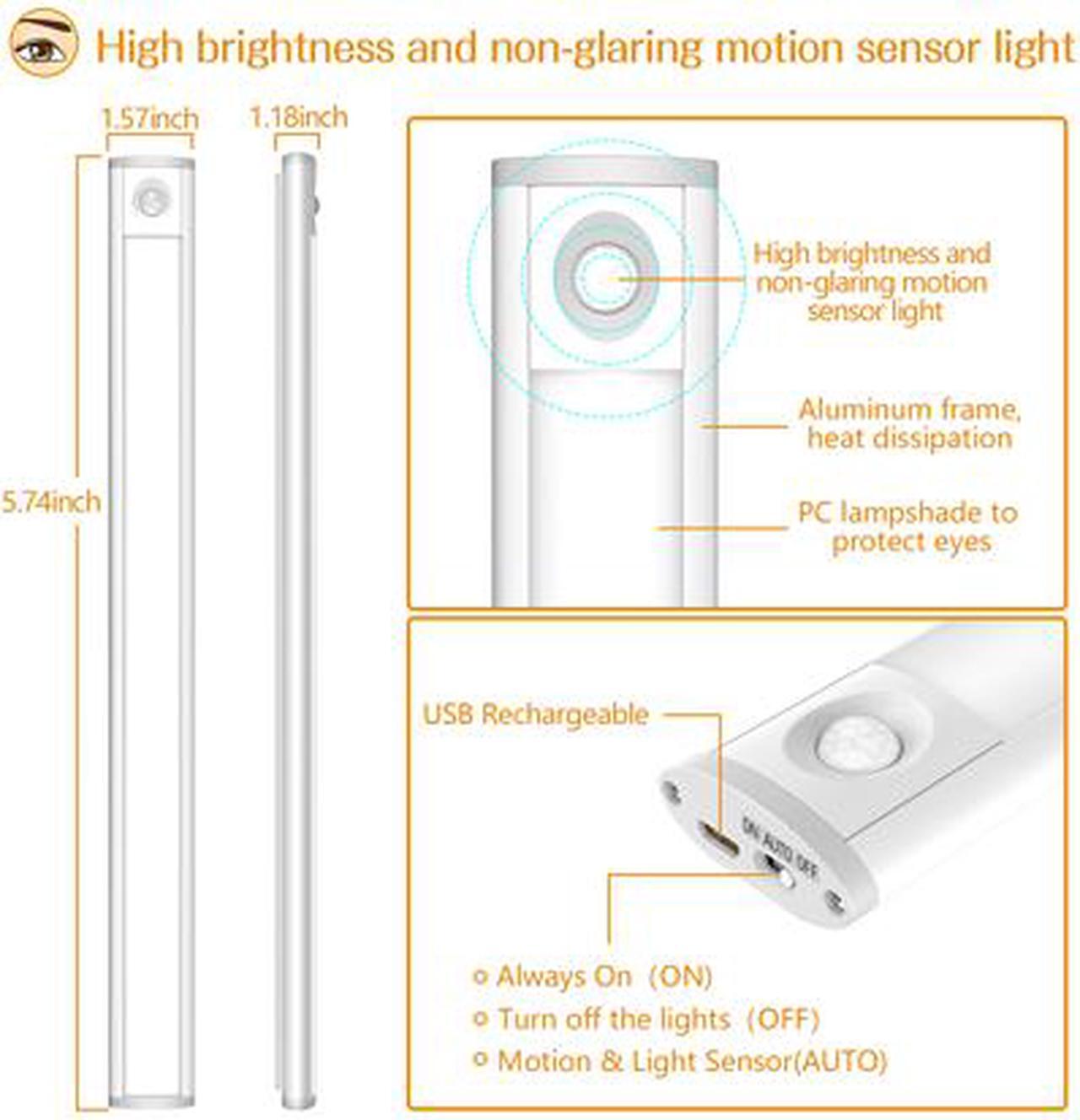 Alt view image 2 of 7 - Under Cabinet Lighting with Motion Sensor, Wireless LED Closet Lights Battery Operated, 66 LEDs 300lm 6000K USB Rechargeable, Stick on Stairs, Wardrobe, Hallway, Kitchen, Bedroom