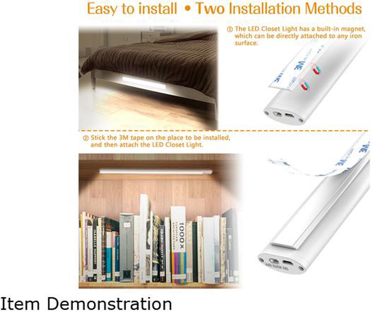 Alt view image 3 of 7 - Under Cabinet Lighting with Motion Sensor, Wireless LED Closet Lights Battery Operated, 66 LEDs 300lm 6000K USB Rechargeable, Stick on Stairs, Wardrobe, Hallway, Kitchen, Bedroom