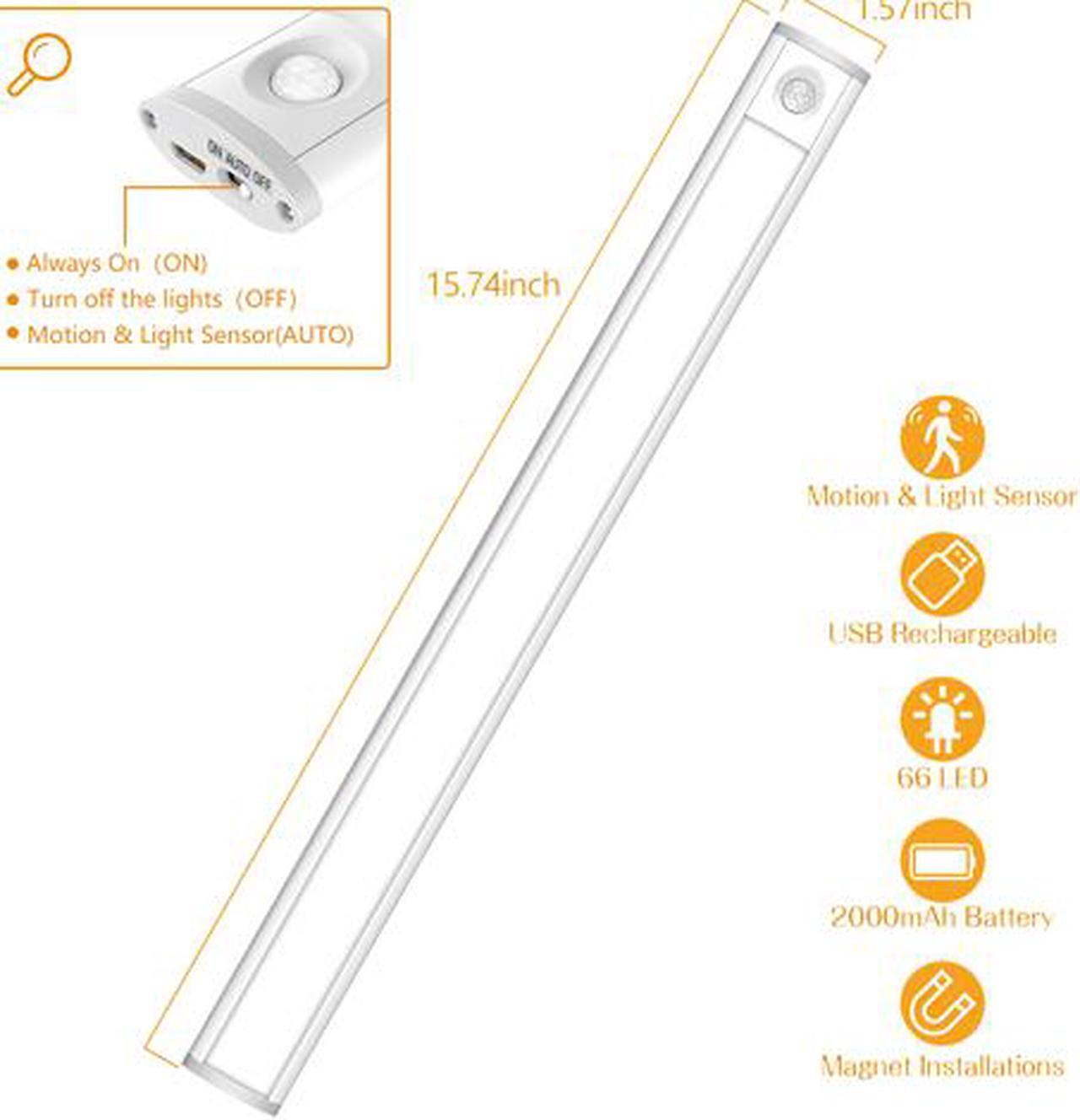 Main image of Under Cabinet Lighting with Motion Sensor, Wireless LED Closet Lights Battery Operated, 66 LEDs 300lm 6000K USB Rechargeable, Stick on Stairs, Wardrobe, Hallway, Kitchen, Bedroom