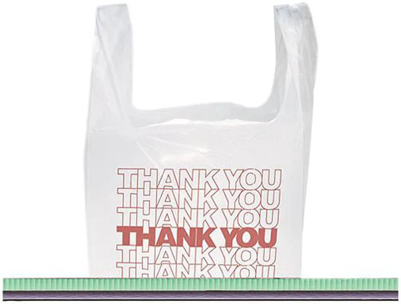 Main image of Inteplast Group THW1VAL "Thank You" Handled T-Shirt Bags, 11 1/2 x 21, Polyethylene, White, 900/Carton, 1 Carton