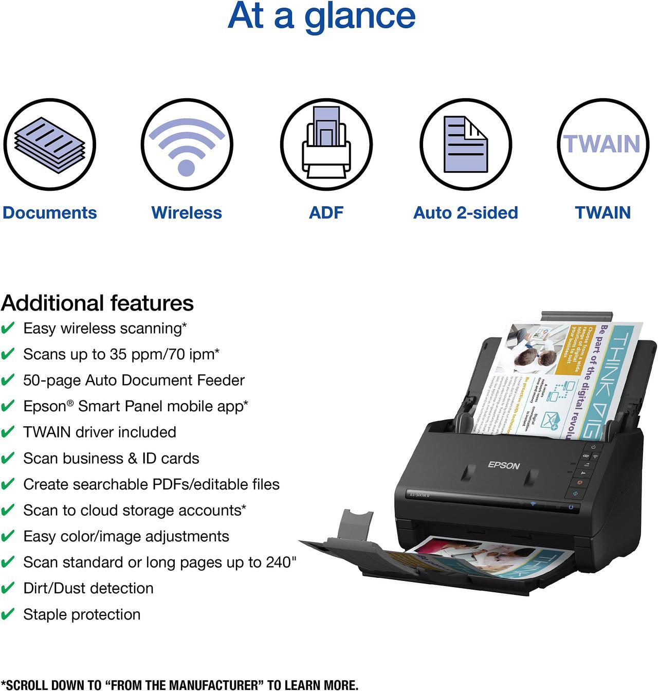 Alt view image 17 of 19 - Epson ES-500W II Wireless Duplex Document Scanner (B11B263201)