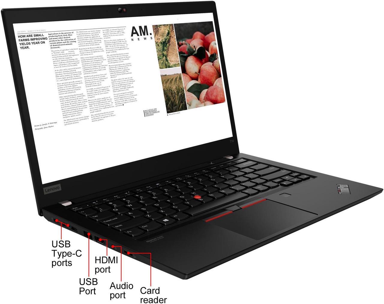 Alt view image 7 of 11 - Lenovo ThinkPad T14 Gen 1 20UD000EUS 14" Touchscreen Notebook - Full HD - 1920 x 1080 - AMD Ryzen 5 4650U Hexa-core (6 Core) 2.10 GHz - 16 GB RAM - 256 GB SSD - Glossy Black - Windows 10 Pro - AM
