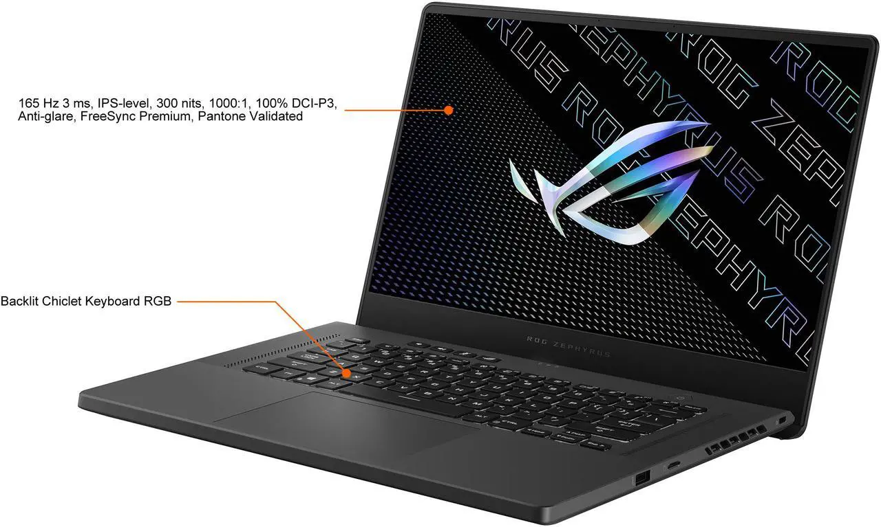 Alt view image 3 of 20 - ASUS ROG Zephyrus G15 Ultra Slim Gaming Laptop, 15.6" 165Hz QHD, GeForce RTX 3060, AMD Ryzen 9 5900HS, 16GB DDR4, 512GB PCIe NVMe SSD, Wi-Fi 6, Windows 10, Eclipse Gray, GA503QM-BS94Q