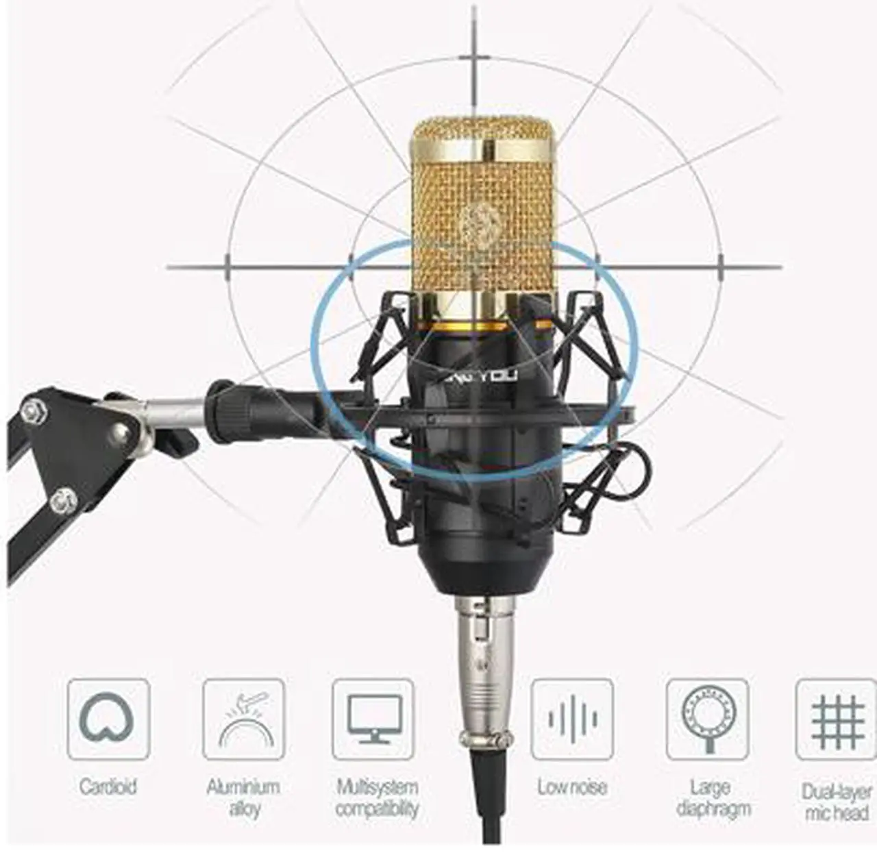 Alt view image 4 of 5 - Toleap BM-800 Condenser Microphone Bundle, With Adjustable Mic Suspension Scissor Arm, Shock Mount and Double-Layer Pop Filter, For PC Studio Recording & Broadcasting Skype YouTuber Karaoke