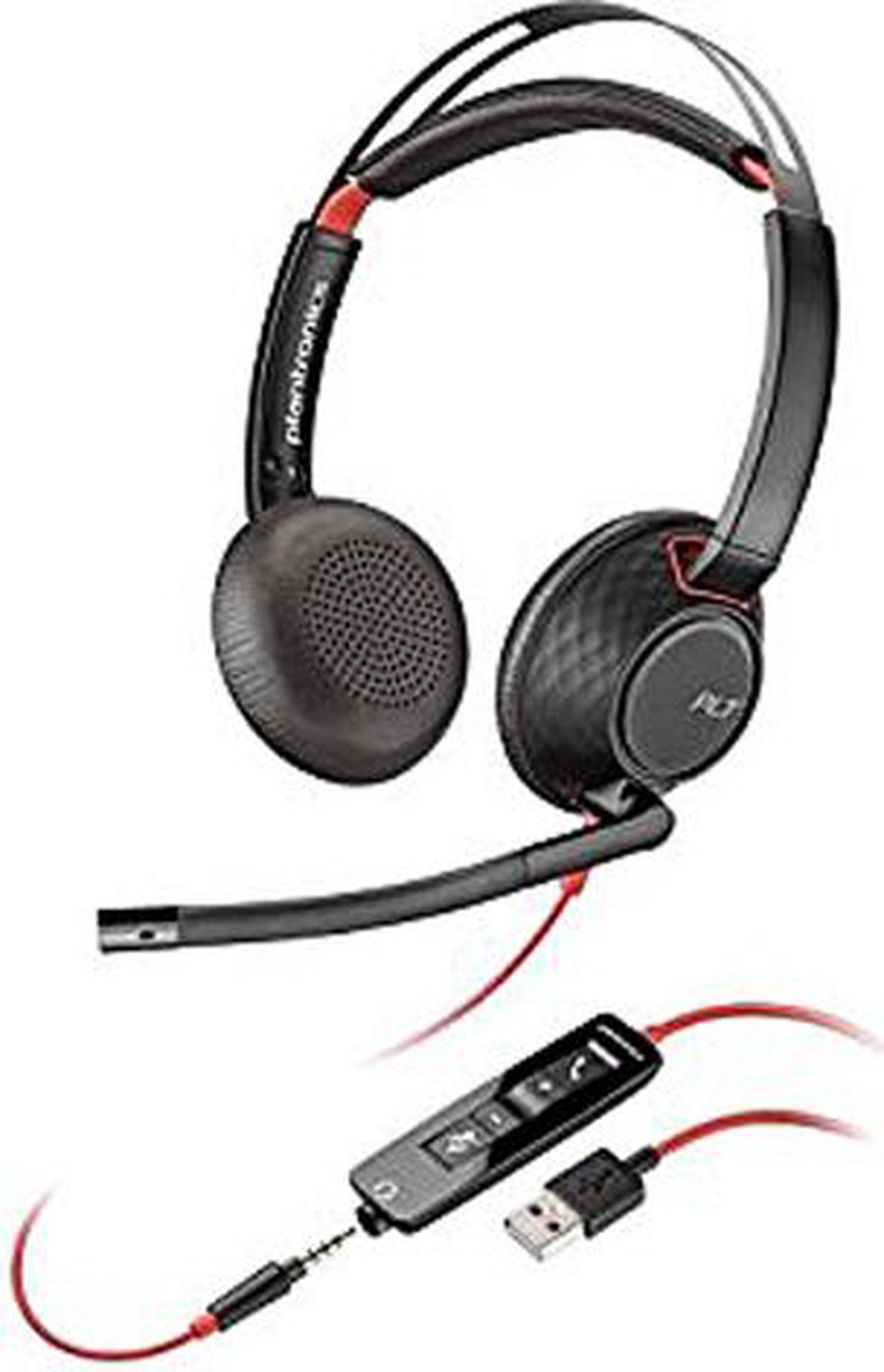 Poly - Blackwire 5220 USB-A Headset (Plantronics) - Wired, Dual Ear (Stereo) Computer Headset with Boom Mic - USB-A, 3.5 mm to connect to your PC, Mac, Tablet and/or Cell Phone