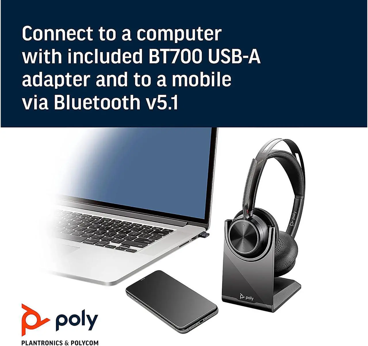 Alt view image 6 of 7 - Poly - Voyager Focus 2 UC USB-A Headset with Stand (Plantronics) - Bluetooth (Stereo) Headset with Boom Mic - USB-A PC/Mac Compatible - Active Noise Canceling - Works w/ Teams, Zoom (Certified) & More