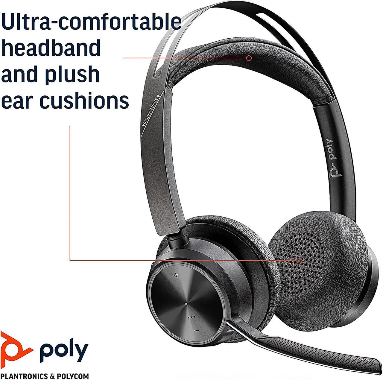 Alt view image 3 of 7 - Poly - Voyager Focus 2 UC USB-A Headset with Stand (Plantronics) - Bluetooth (Stereo) Headset with Boom Mic - USB-A PC/Mac Compatible - Active Noise Canceling - Works w/ Teams, Zoom (Certified) & More