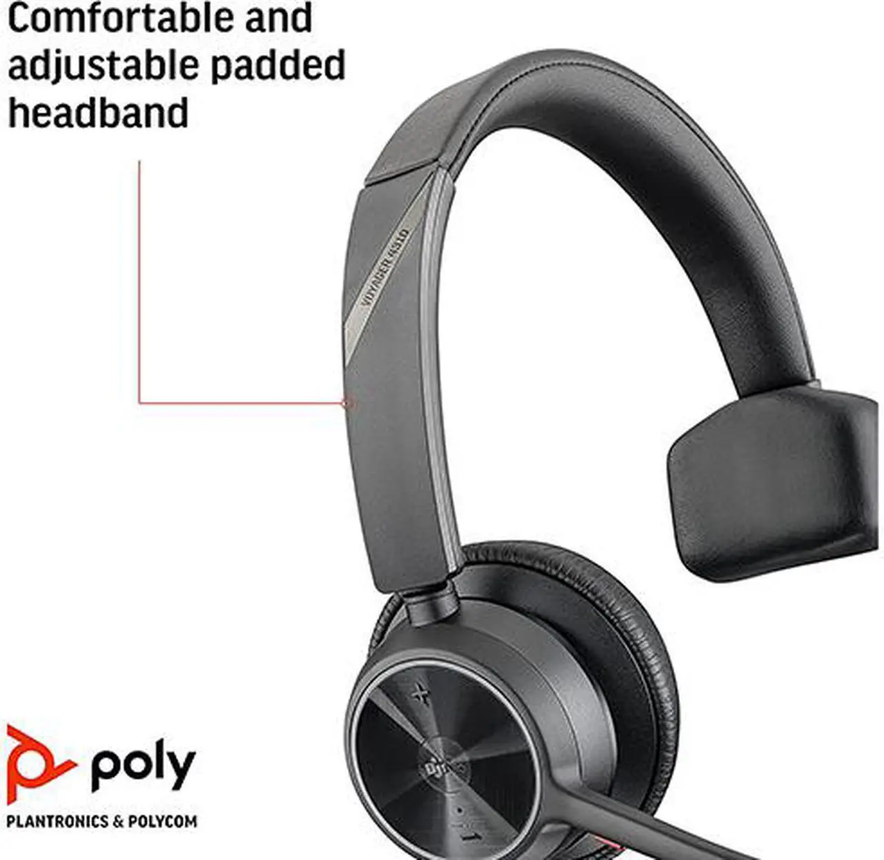 Alt view image 3 of 8 - Poly (Plantronics + Polycom) Voyager 4310 UC Wireless Headset (Plantronics) - Single-Ear Headset Mic - Works with Teams (Certified), Black, (218473-02)