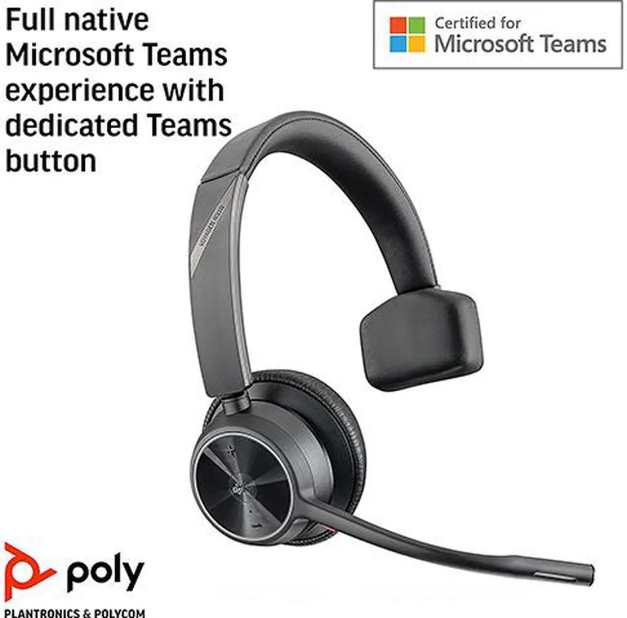 Alt view image 4 of 8 - Poly (Plantronics + Polycom) Voyager 4310 UC Wireless Headset (Plantronics) - Single-Ear Headset Mic - Works with Teams (Certified), Black, (218473-02)