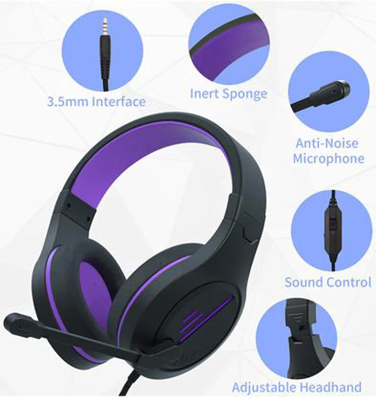 Alt view image 4 of 7 - Gaming Headset, Stereo Gaming Headphone with Microphone Vibration for Laptop, PC, Computer(Black Purple)
