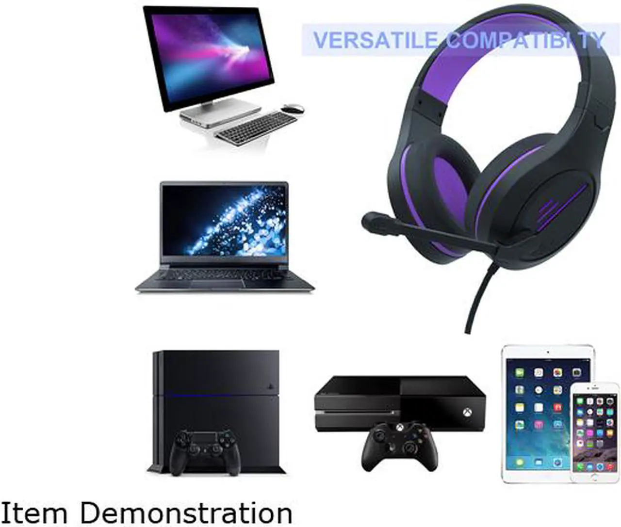 Alt view image 5 of 7 - Gaming Headset, Stereo Gaming Headphone with Microphone Vibration for Laptop, PC, Computer(Black Purple)