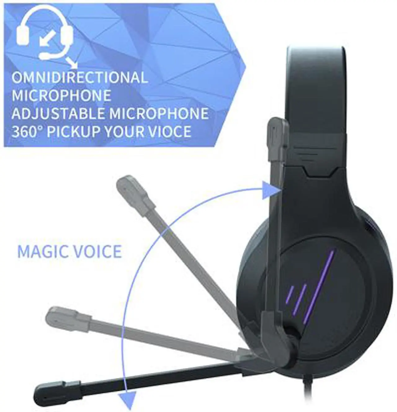 Alt view image 3 of 7 - Gaming Headset, Stereo Gaming Headphone with Microphone Vibration for Laptop, PC, Computer(Black Purple)