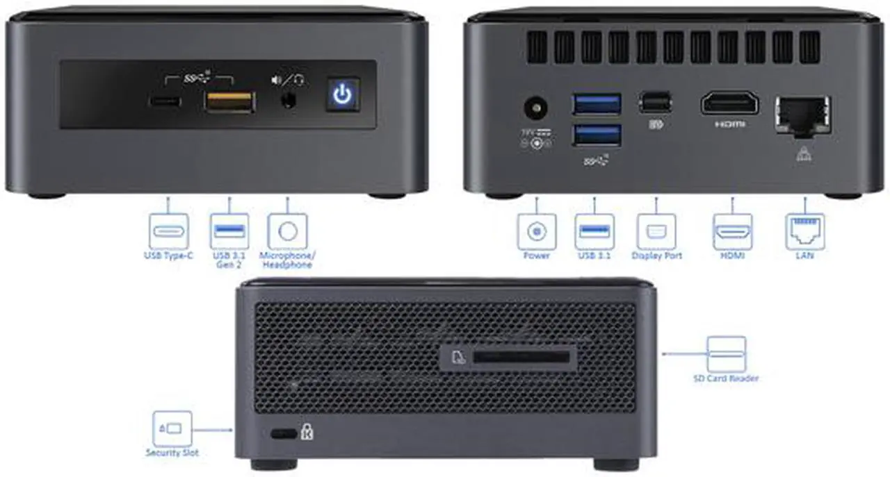 Alt view image 2 of 3 - Intel NUC8i5INHJA Mini PC, Intel Core i5-8265U Upto 3.9GHz, 8GB RAM, 256GB NVMe SSD, AMD Radeon 540X, HDMI, Mini DisplayPort, Card Reader, Wi-Fi, Bluetooth, Windows 10 Pro
