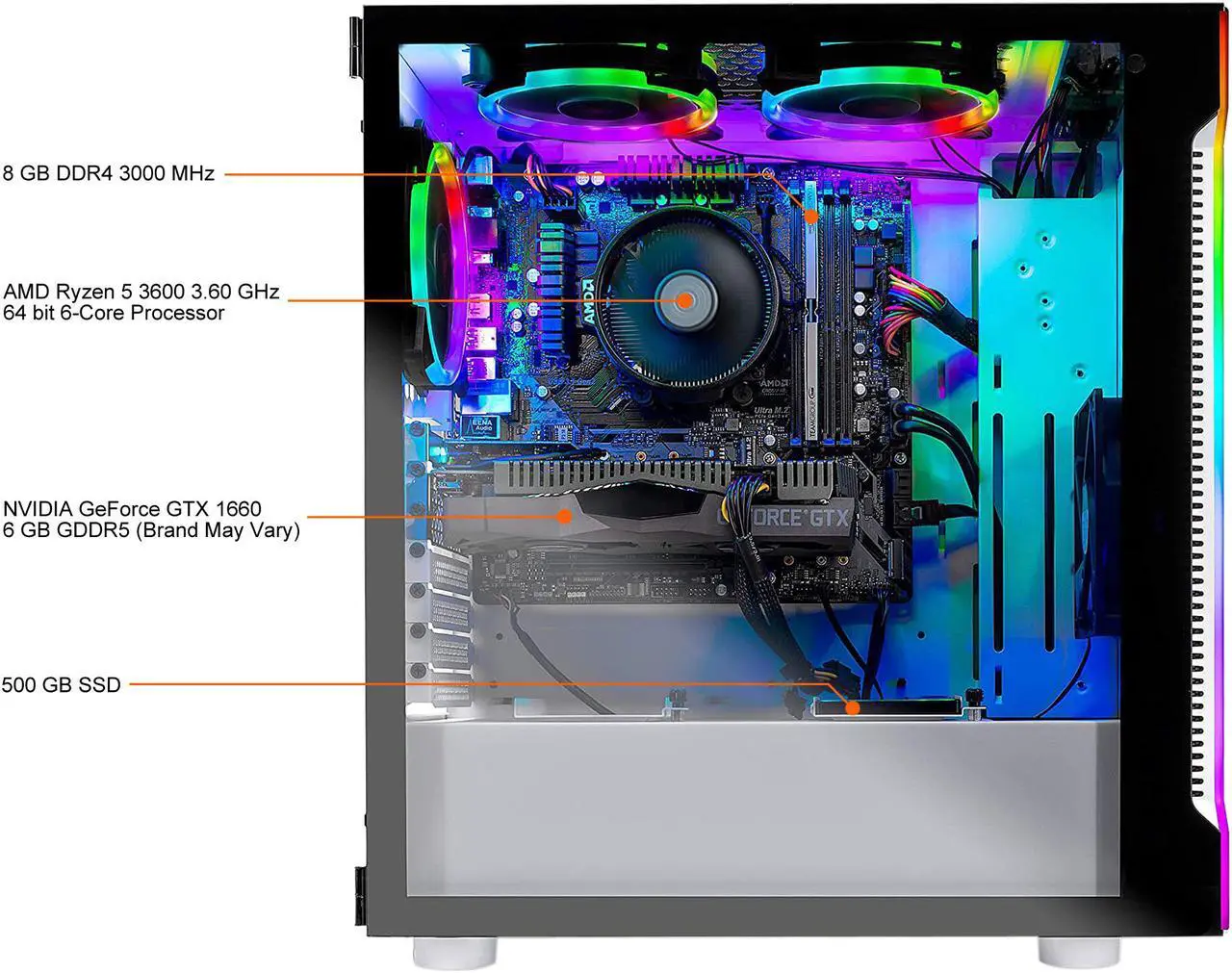Alt view image 7 of 9 - Skytech Archangel - AMD Ryzen 5 3600 - GeForce GTX 1660 - 500 GB SSD - 8 GB DDR4 - RGB Fans - Windows 10 Home - Wraith Cooler - Gaming Desktop