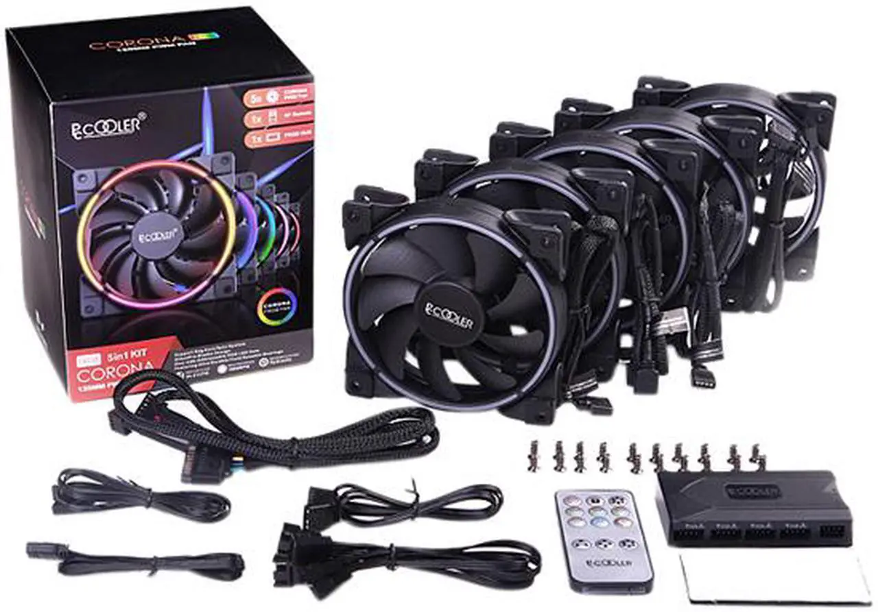Alt view image 6 of 7 - PcCooler CORONA FRGB 5 in 1 KIT Case Fan - 5Pcs 120mm PWM 18LED Addressable RGB Cool Moon FAN with RGB Controller, Super Silent Cool Master Case Fans