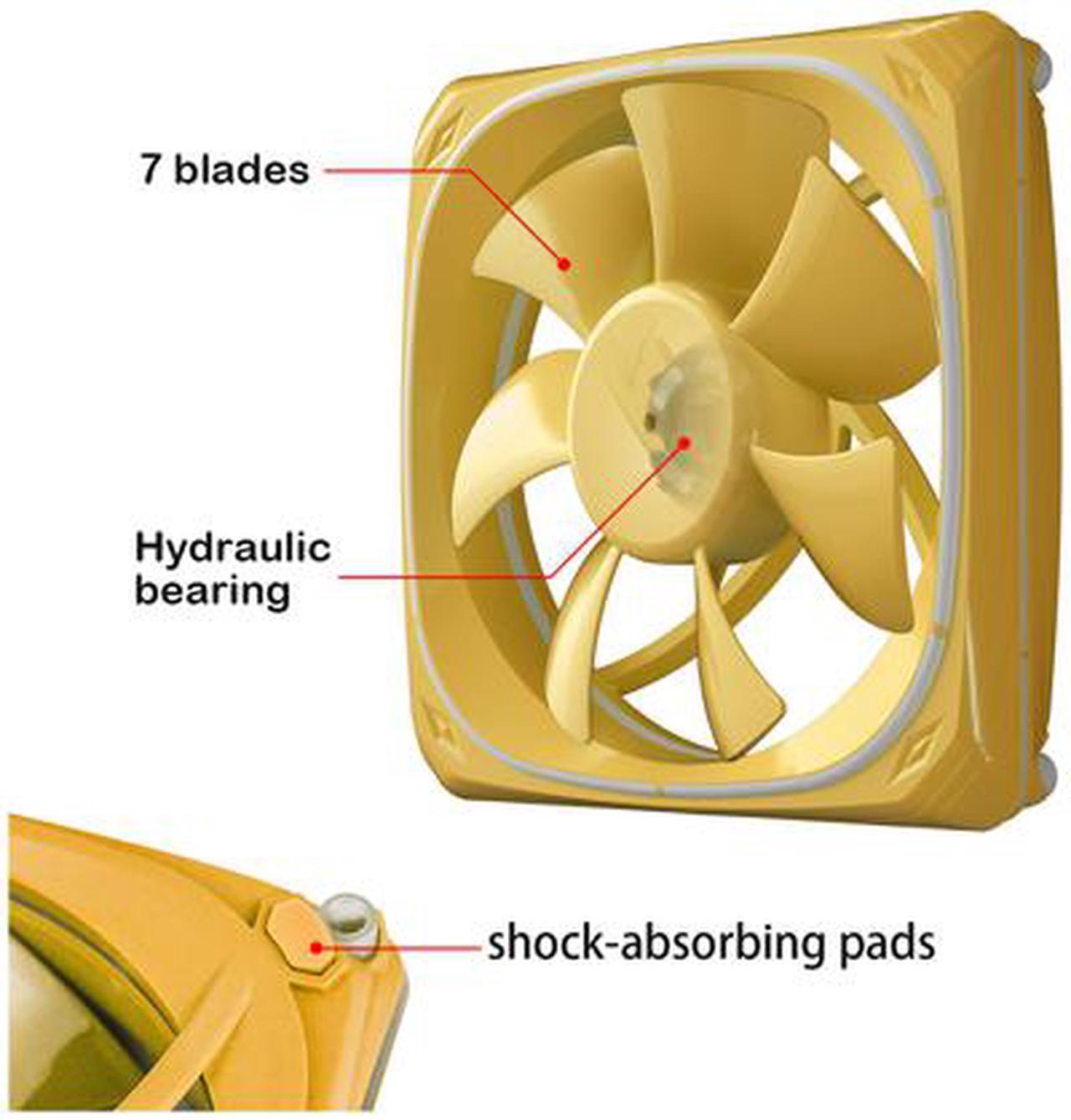 Alt view image 2 of 7 - Vetroo DF120 120mm Case Fan White LED Lighting PC Cooling Fan W/ Yellow Fan Frame for Radiator / CPU Cooler / Computer Case