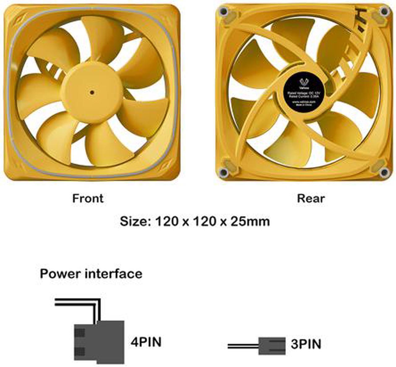 Alt view image 4 of 7 - Vetroo DF120 120mm Case Fan White LED Lighting PC Cooling Fan W/ Yellow Fan Frame for Radiator / CPU Cooler / Computer Case