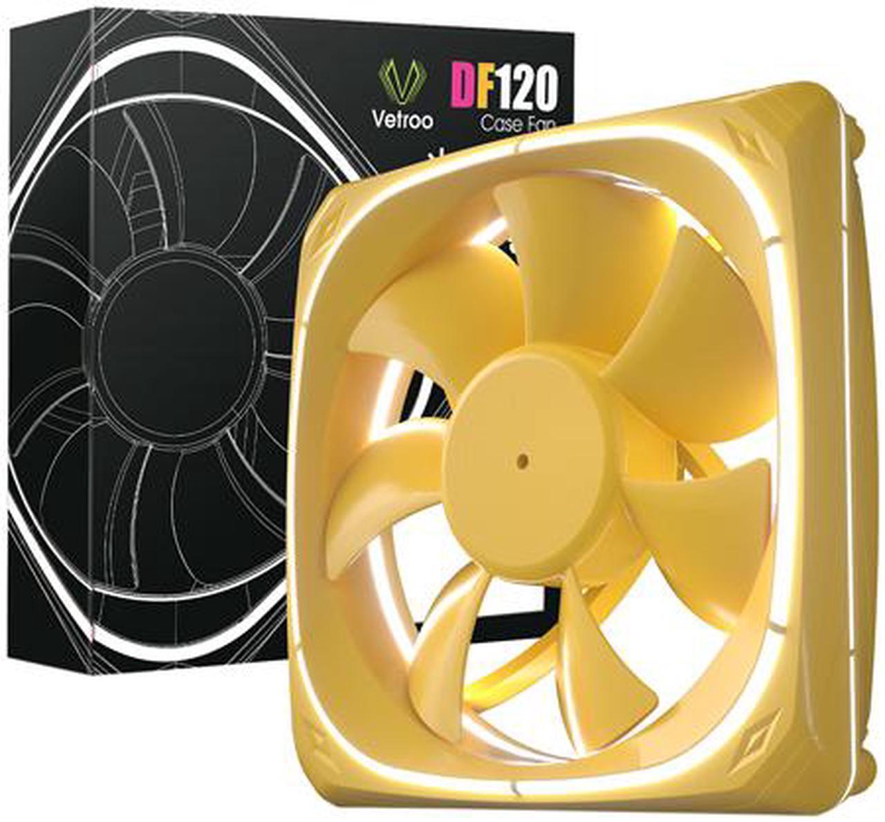 Alt view image 7 of 7 - Vetroo DF120 120mm Case Fan White LED Lighting PC Cooling Fan W/ Yellow Fan Frame for Radiator / CPU Cooler / Computer Case