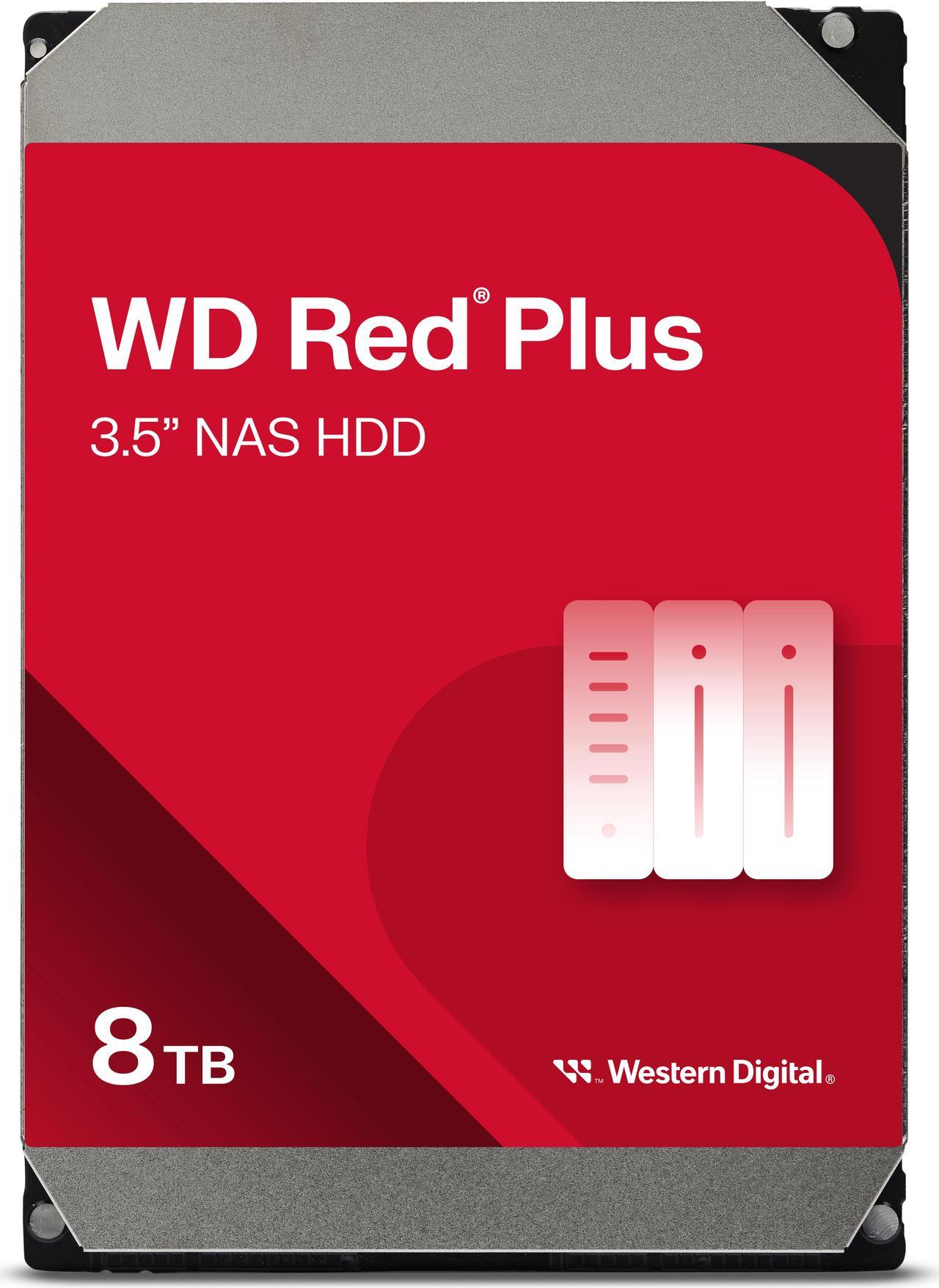 WD Red Plus WD80EFPX 8TB Hard Drive - 3.5" Internal - SATA (SATA/600) - Conventional Magnetic Recording (CMR) Method - NAS, Desktop PC Device Supported - 5640rpm - 180 TB TBW